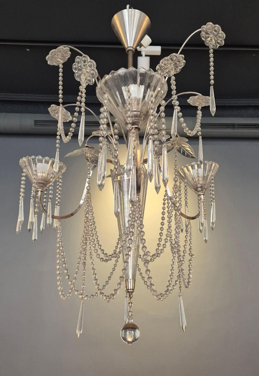 Chandelier, Crystal And Silverplate, Swedish Neoclassicism photo Lighting