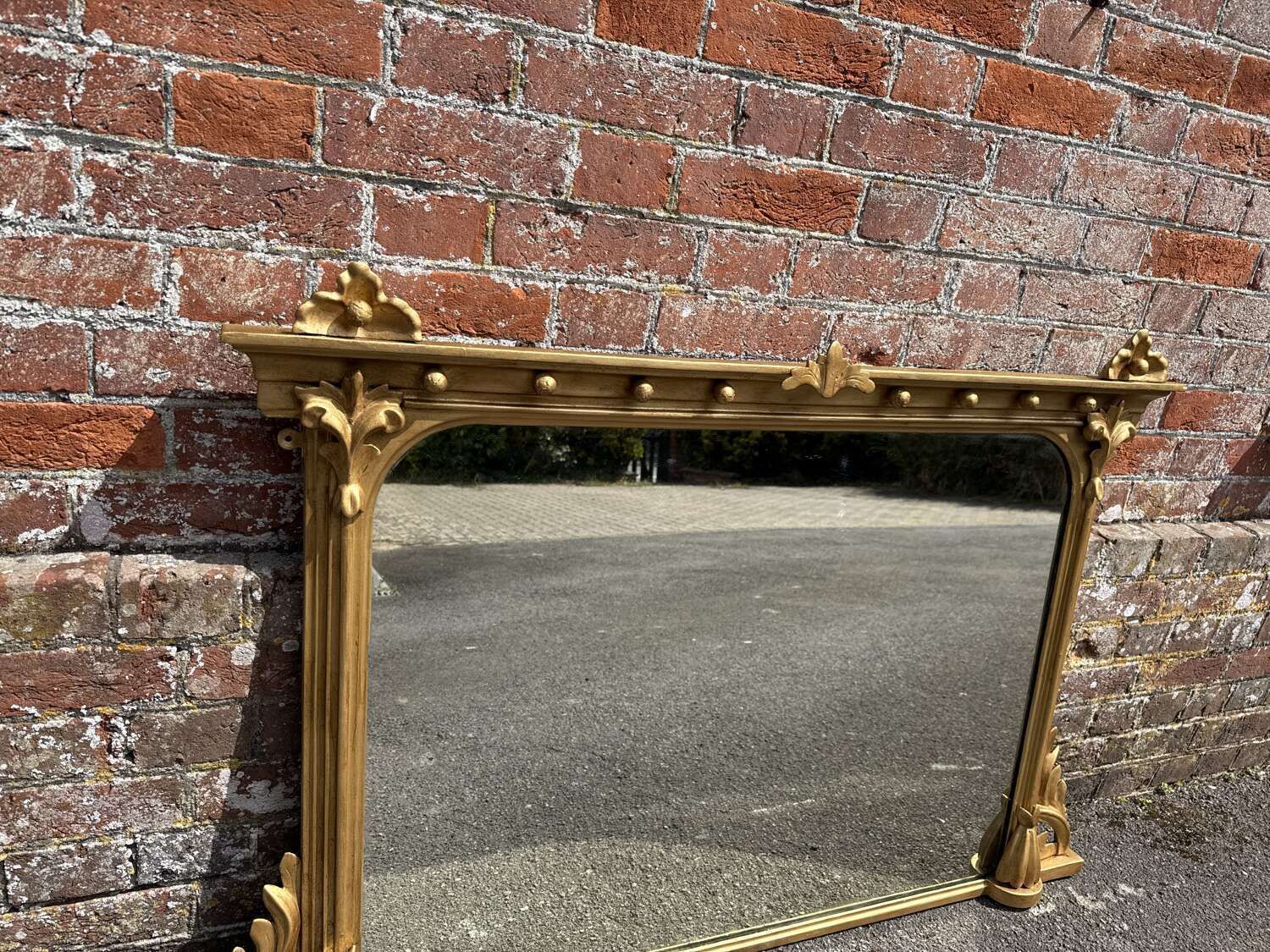 A Superb Antique English 19th Century Carved Wood & Gesso Gilt Overmantle Mirror photo for sale
