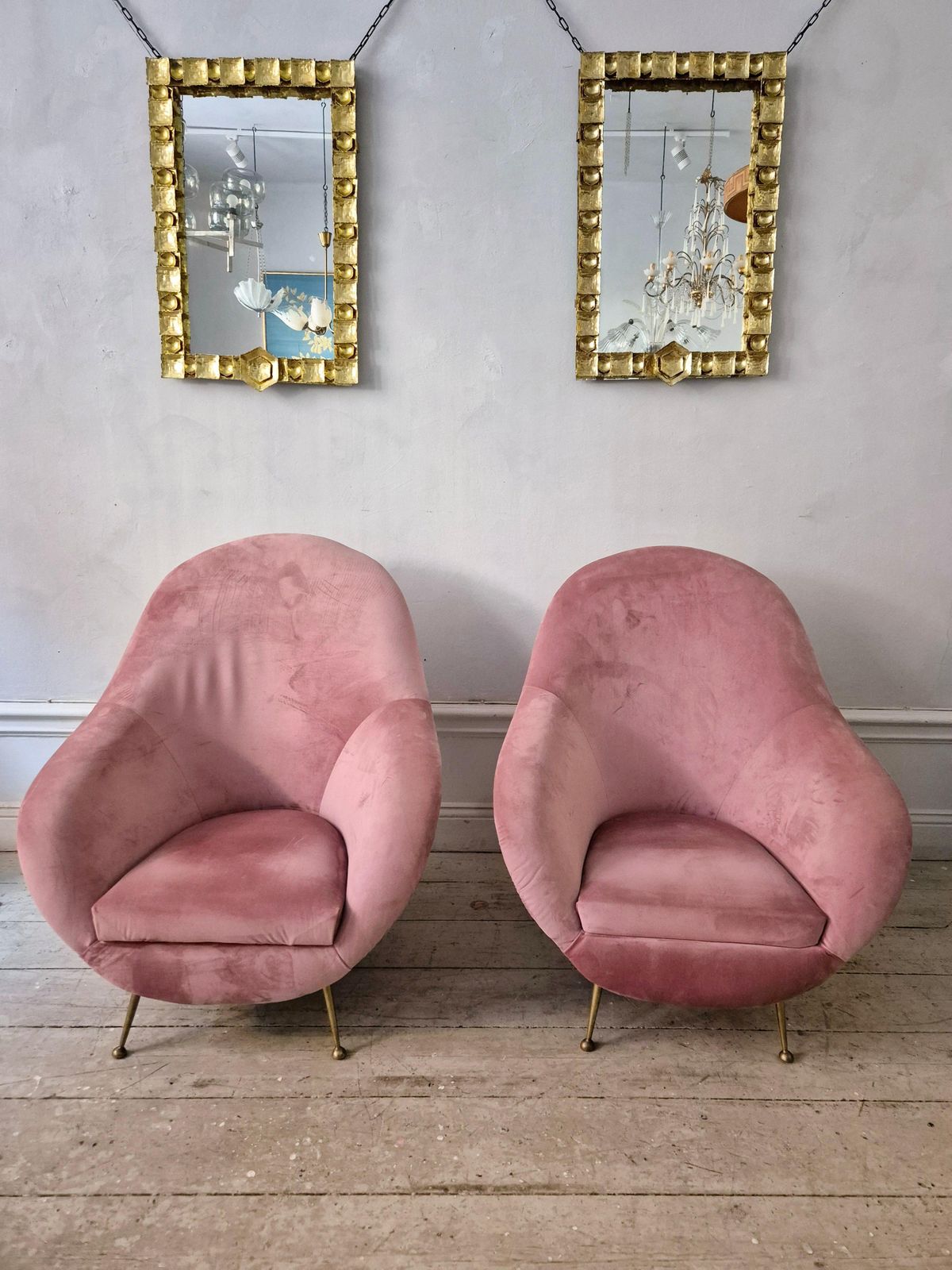 An Elegant Pair Of Easy Chairs With Brass Legs, Italian Mid Century. photo furniture