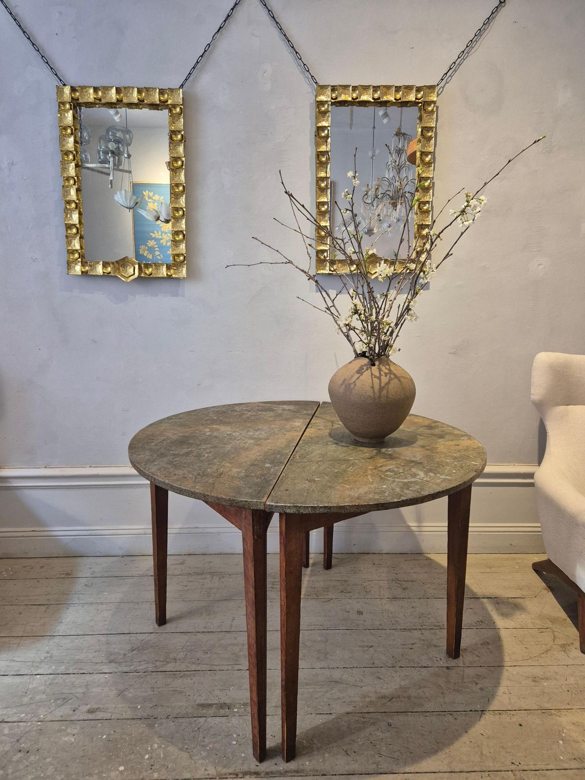 photo furniture Half Moon Tables, Marbled Table Tops, Allmoge /Swedish Provincial Style, 1860s.