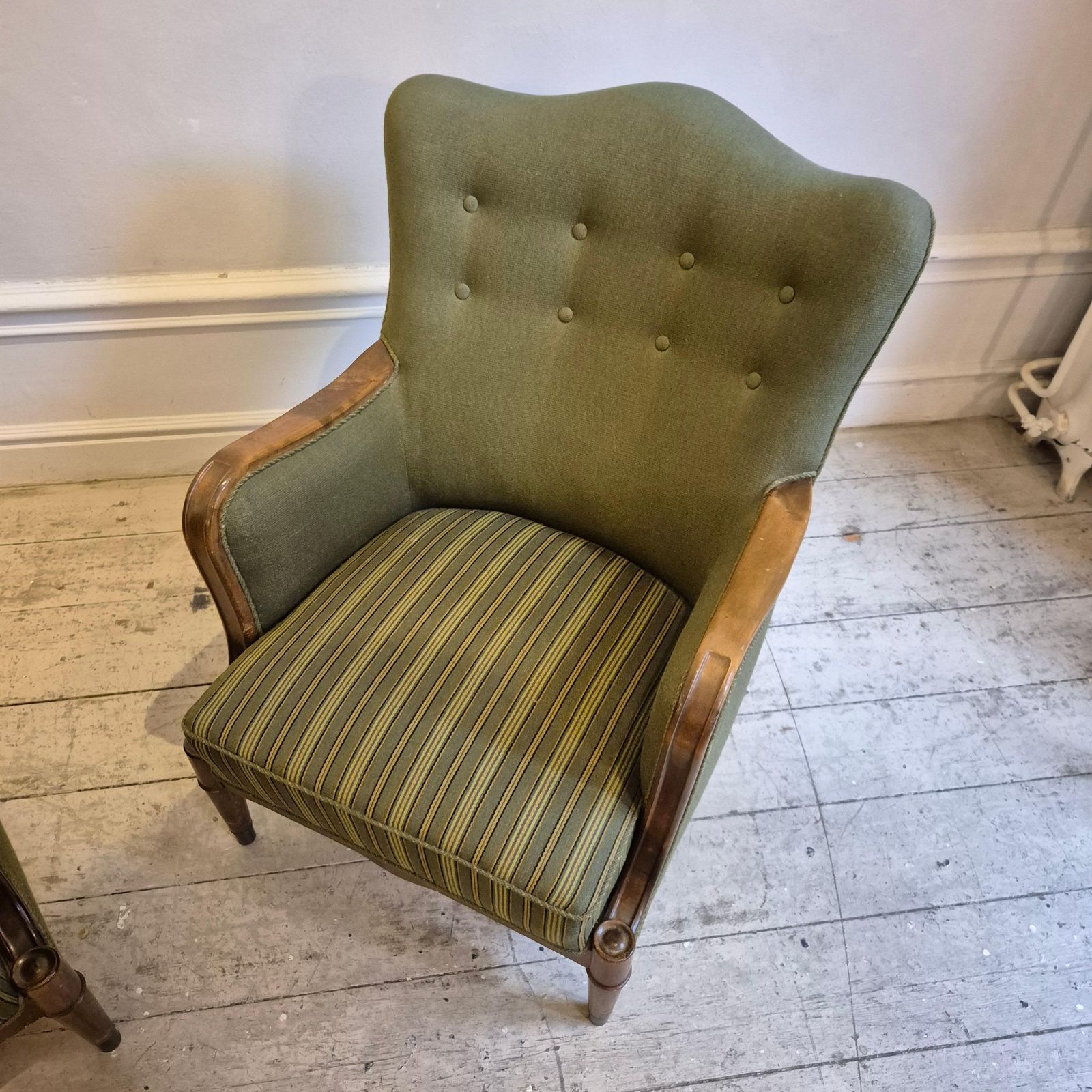 Danish Modern Armchairs By Alfred Christensen. Beautiful Shape, Brass Feet. photo for sale