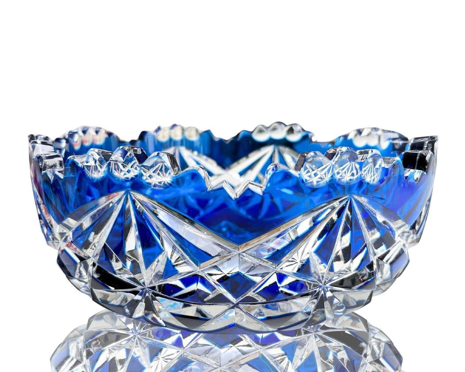 Val Saint Lambert Kristal | Franse Blauwe Schaal | Double Bleu | Gesigneerd photo furniture