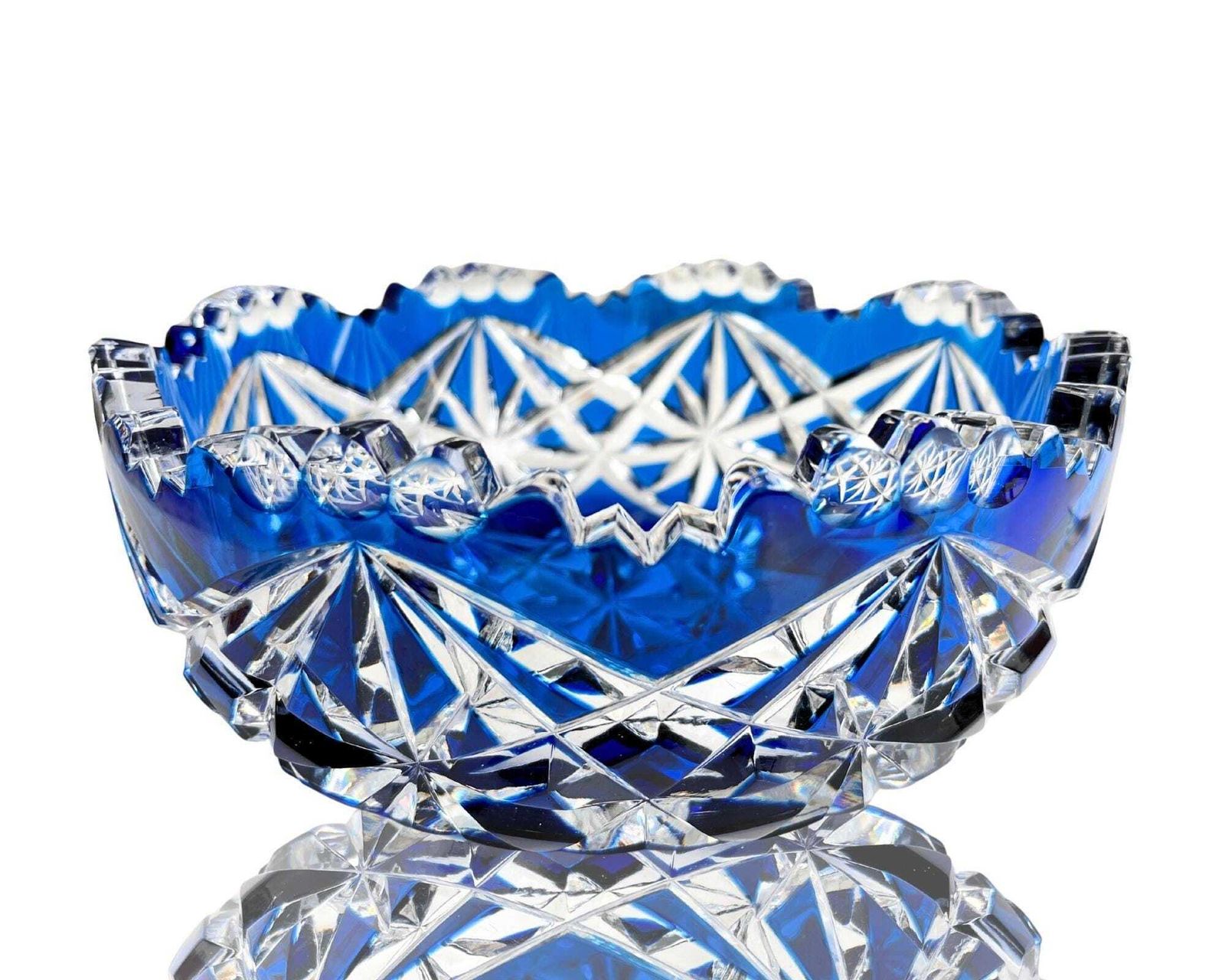 Val Saint Lambert Kristal | Franse Blauwe Schaal | Double Bleu | Gesigneerd photo for sale