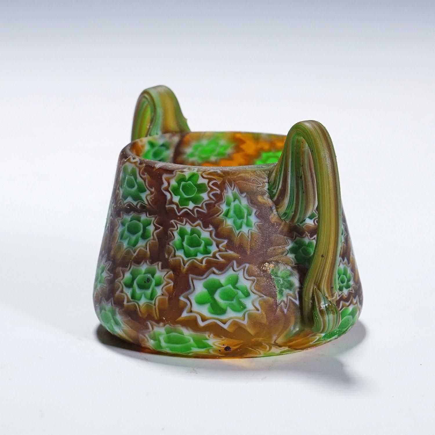 Antique Millefiori Bowl With Handles, Fratelli Toso Murano Ca. 1900s photo for sale