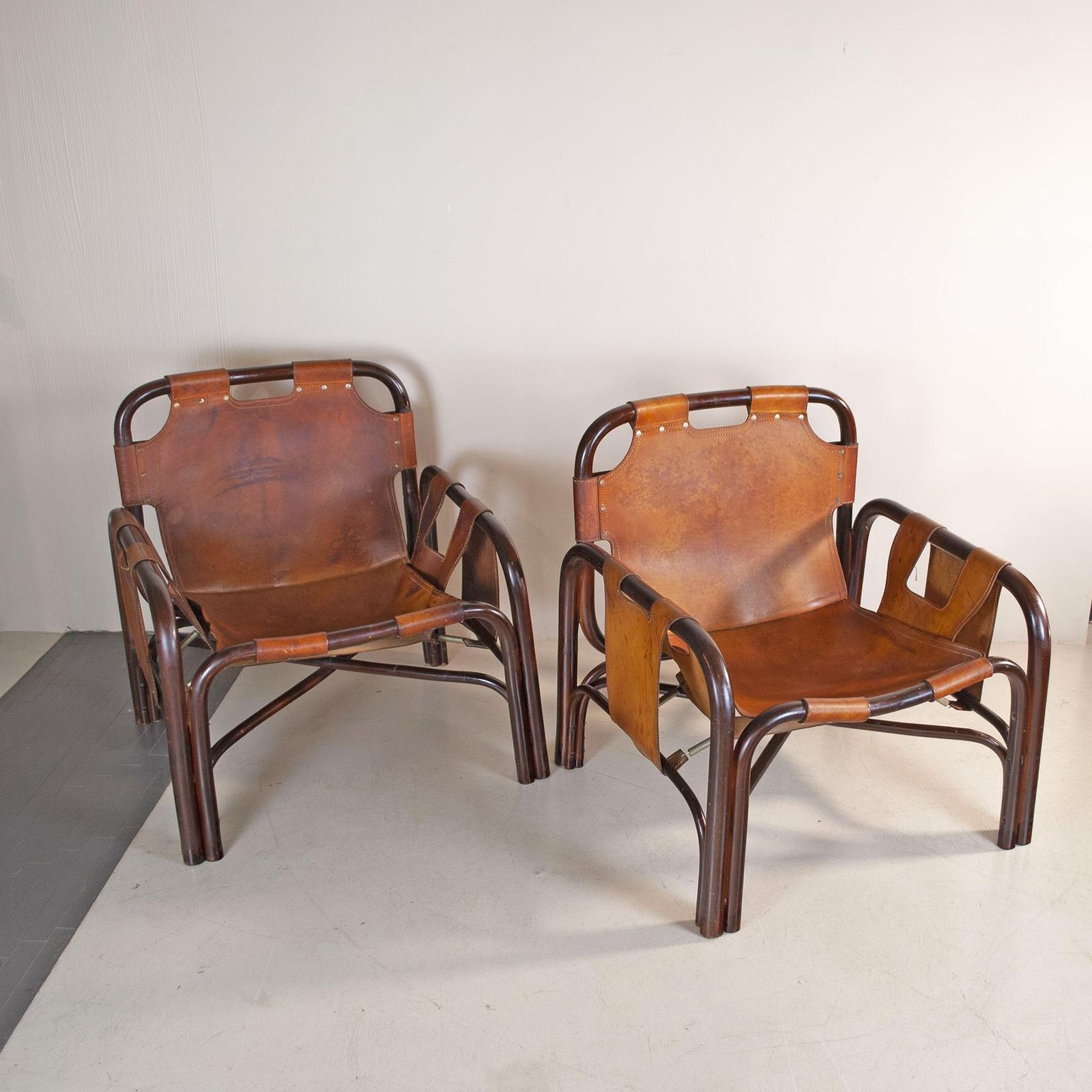 Furniture Tito Agnoli Set Of Two Bamboo Cane Armchairs 1960s photo