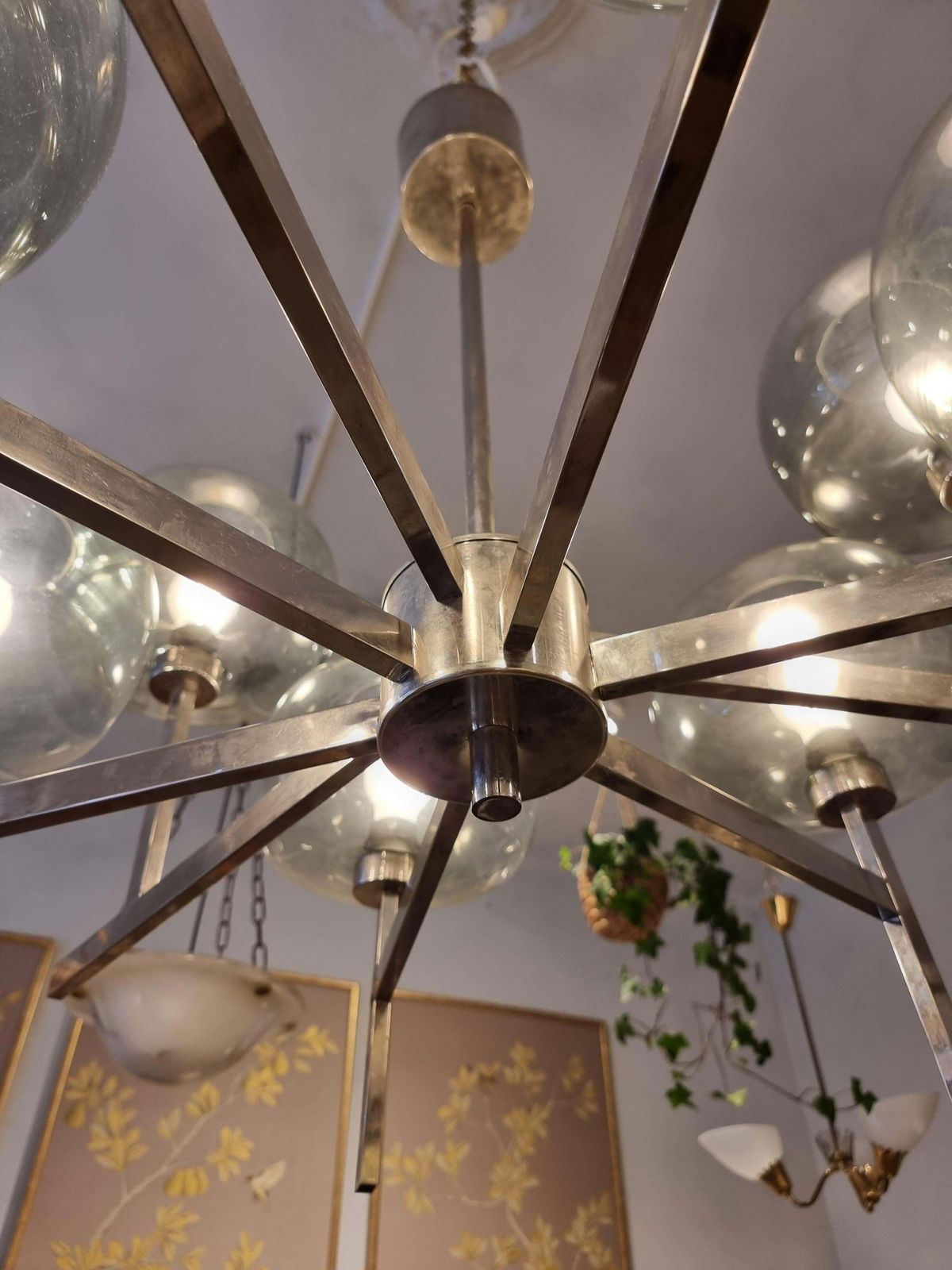 Holger Johansson, Chandelier, Scandinavian Modern / Midcentury, Chrome & Glass photo 8042.0