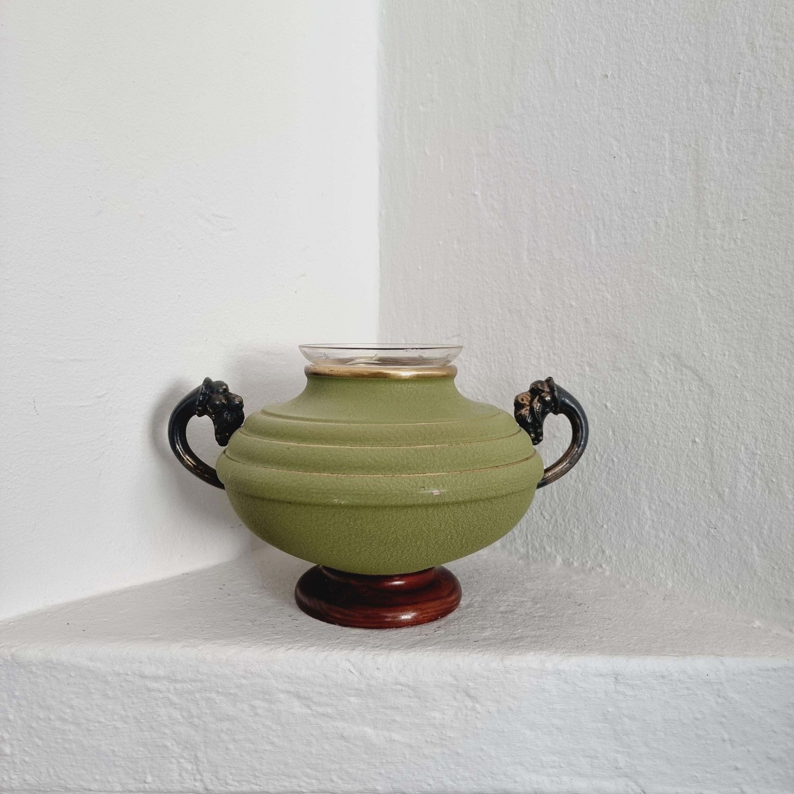 Vase In Metal, Wood And Engraved Glass. Swedish Grace, 1930s photo for sale