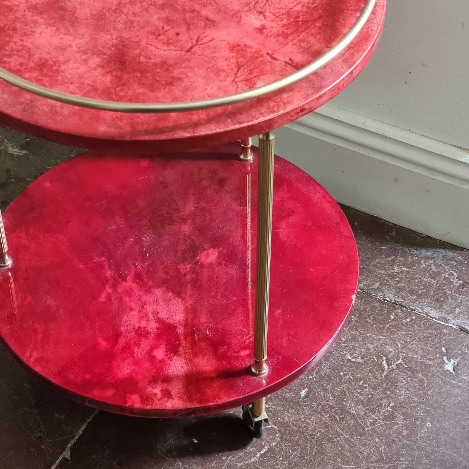 Aldo Tura, Bar Cart, Red Goatskin, Italian Midcentury / Hollywood Regency photo buy