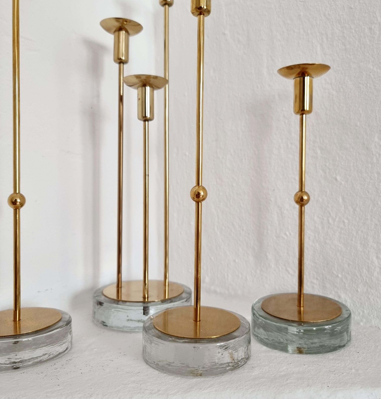 Gunnar Ander, Four Candle Holders, Brass & Glass, Ystad Metall, Swedish Modern photo vinterior