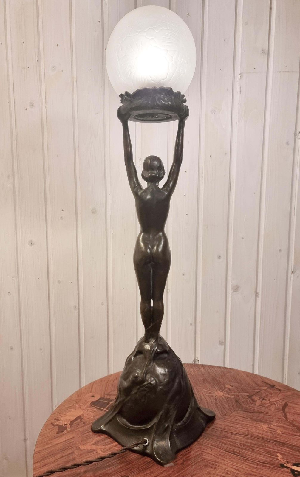 Table Lamp In Bronze, Gerda Sprinchorn For Herman Bergman Stockholm, Art Nouveau photo for sale
