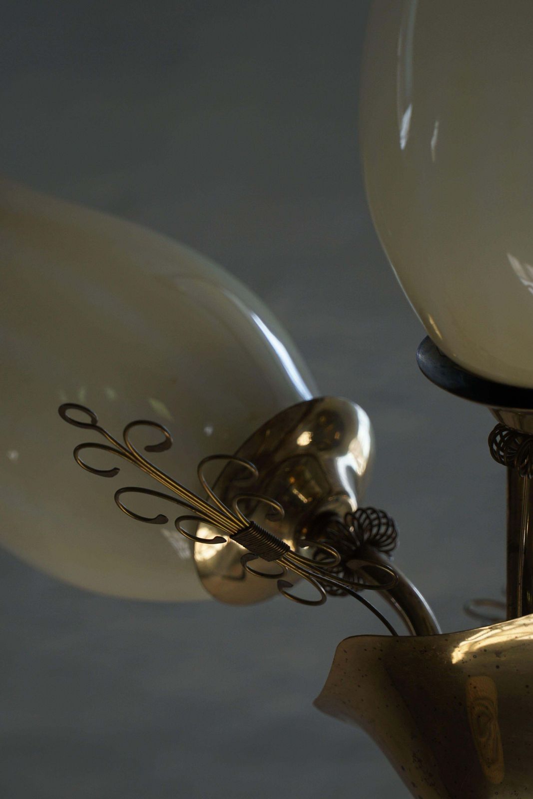 Paavo Tynell For Idman Oy, 3 Arm Chandelier In Brass & Glass, Mid Century, 1940s photo vintage