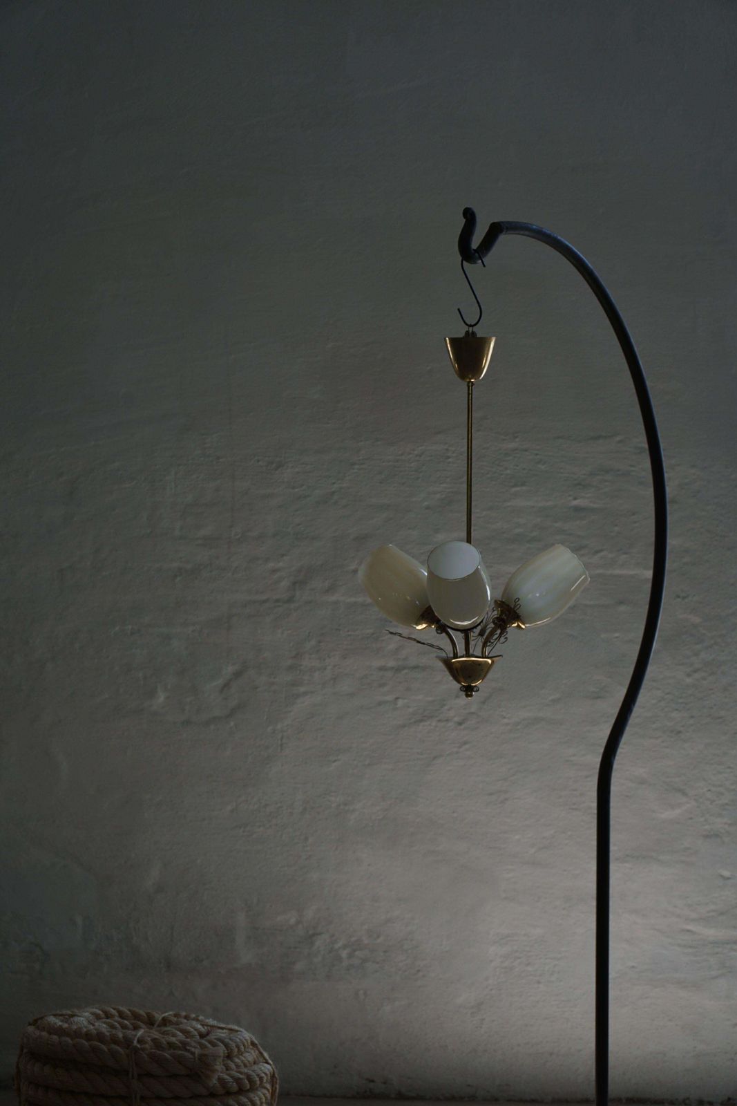 Lighting Paavo Tynell For Idman Oy, 3 Arm Chandelier In Brass & Glass, Mid Century, 1940s photo