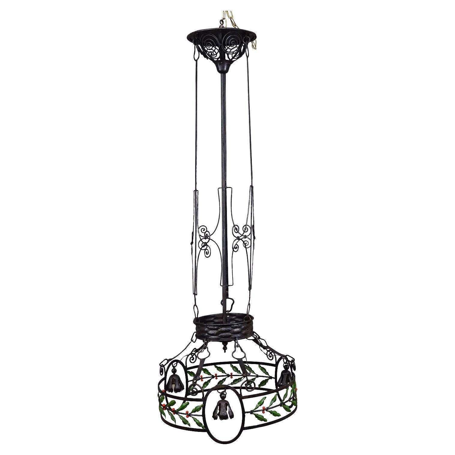 Antique Handforged Iron Chandelier, Germany Ca. 1900