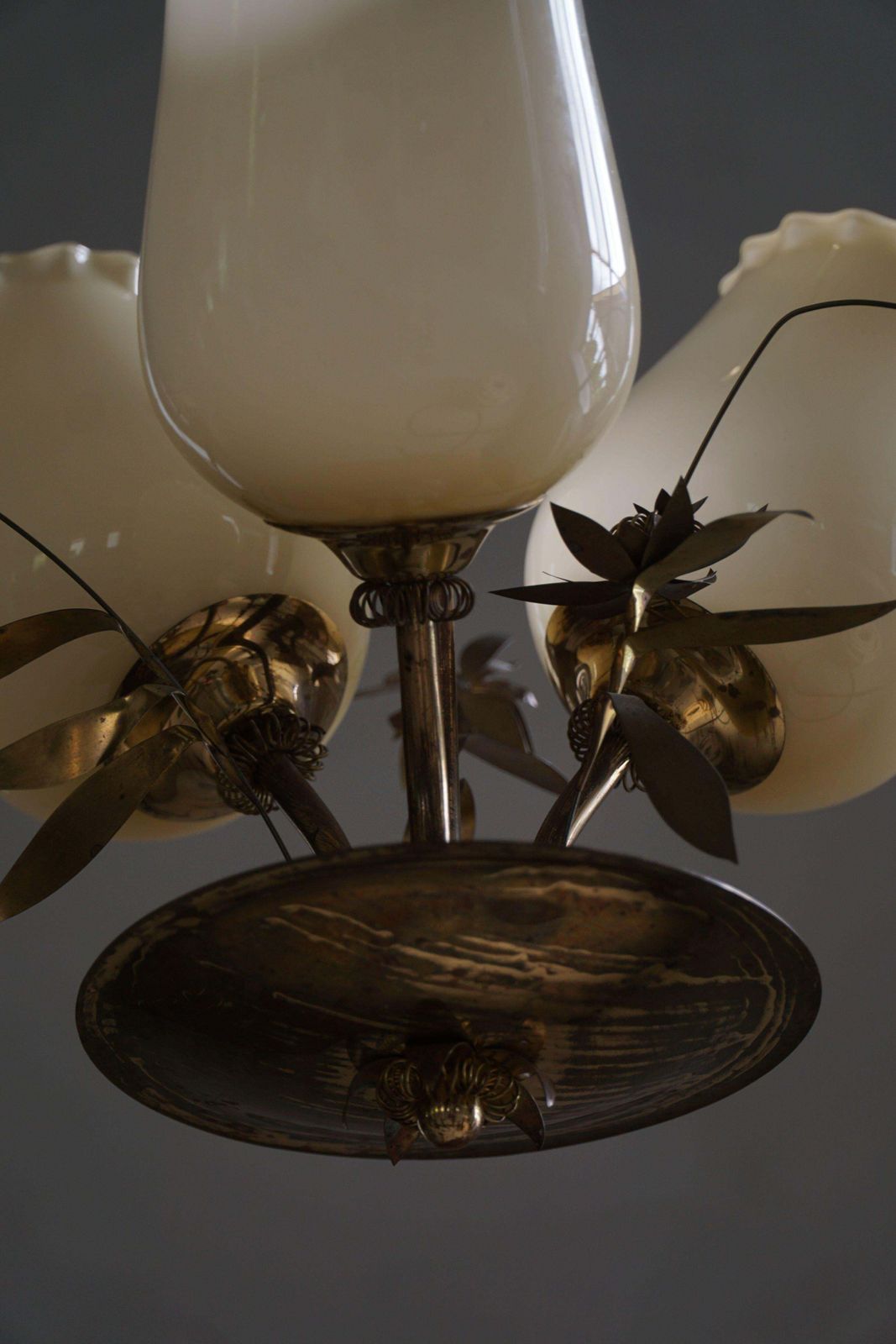 photo for sale Mid Century Glass & Brass Chandelier, Model 501 3 By Stockmann, Finland, 1940s