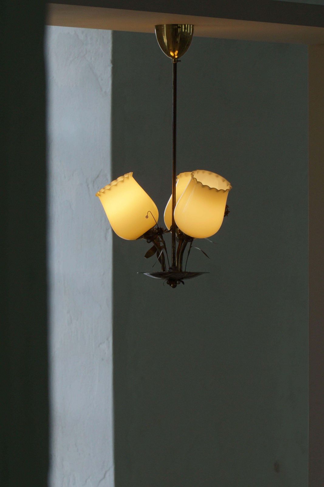 Lighting Mid Century Glass & Brass Chandelier, Model 501 3 By Stockmann, Finland, 1940s photo