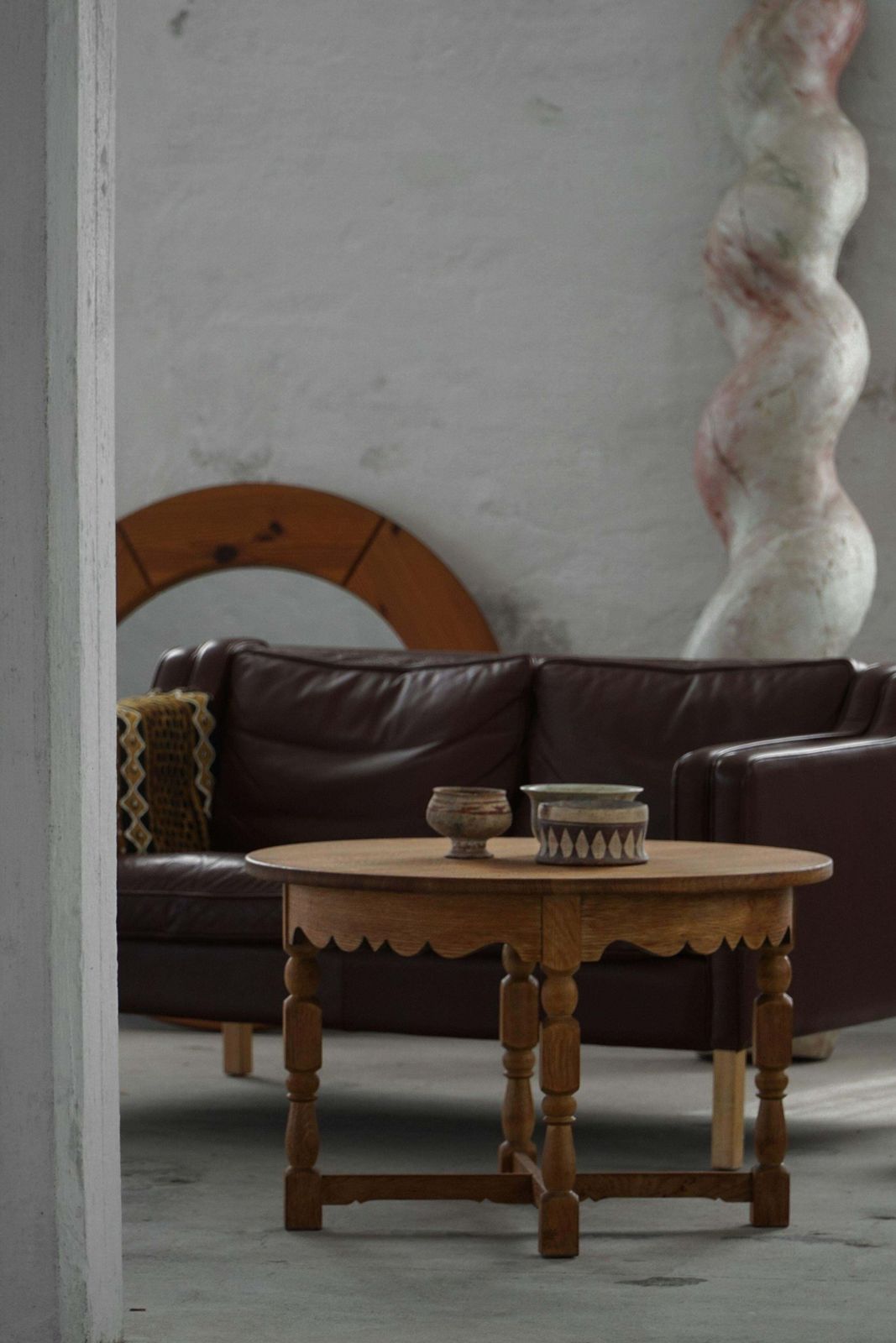 Mid Century Round Danish Side Table In Solid Oak, Henning Kjærnulf, 1960s photo Furniture