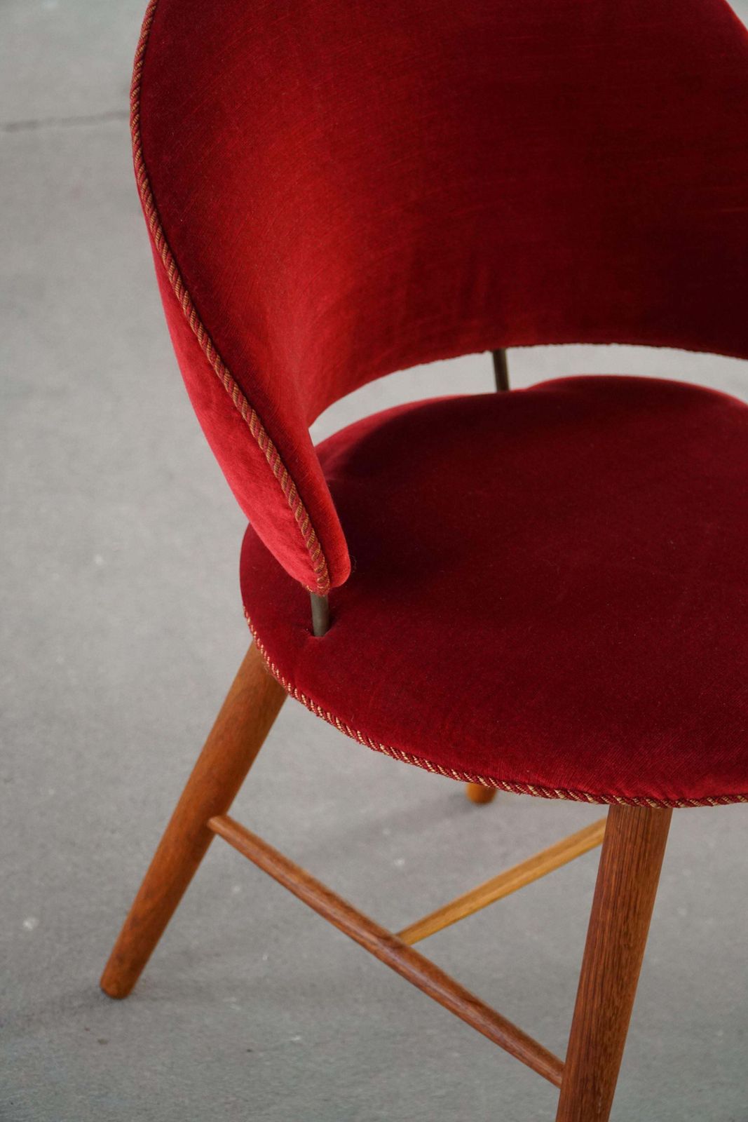 Mid Century Dressing Chair In Oak & Red Velvet, By A Danish Cabinetmaker, 1950s photo buy