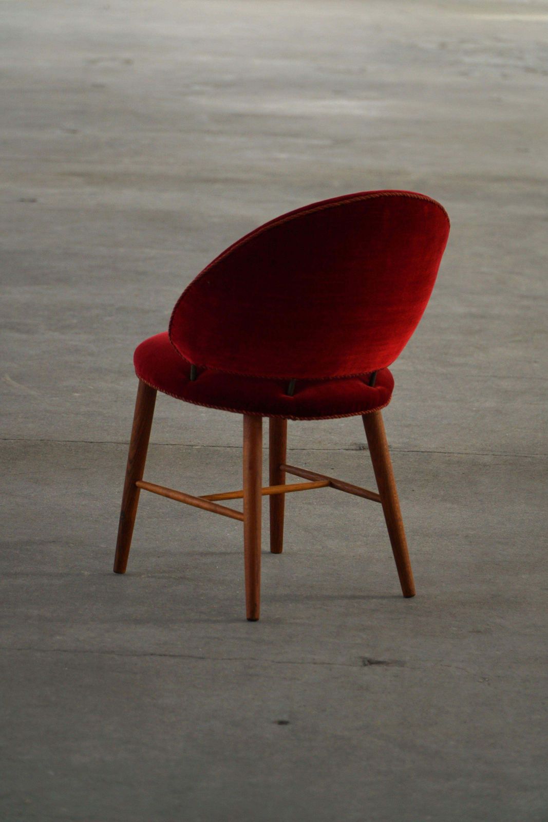 Furniture Mid Century Dressing Chair In Oak & Red Velvet, By A Danish Cabinetmaker, 1950s photo