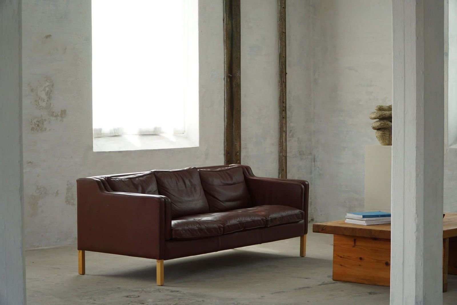 Stouby Møbelfabrik, Mid Century 3 Seater Sofa In Brown Leather, Made In 1970s photo furniture