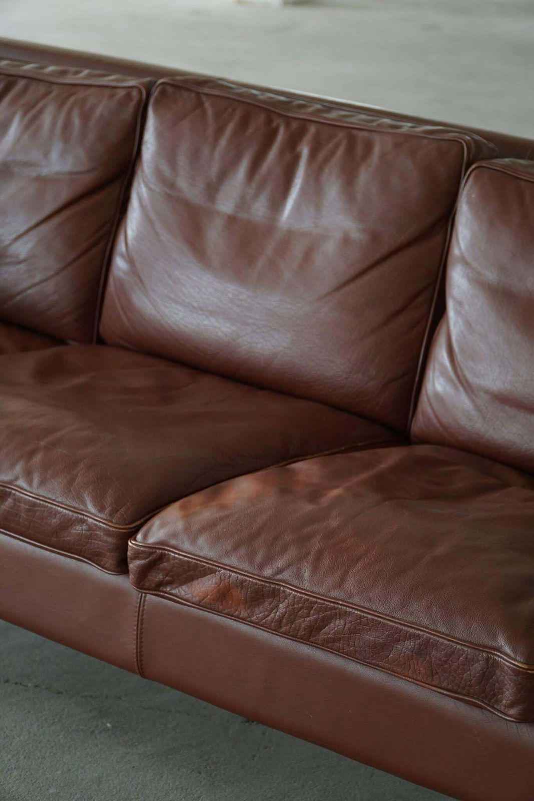 photo for sale Stouby Møbelfabrik, Mid Century 3 Seater Sofa In Brown Leather, Made In 1970s