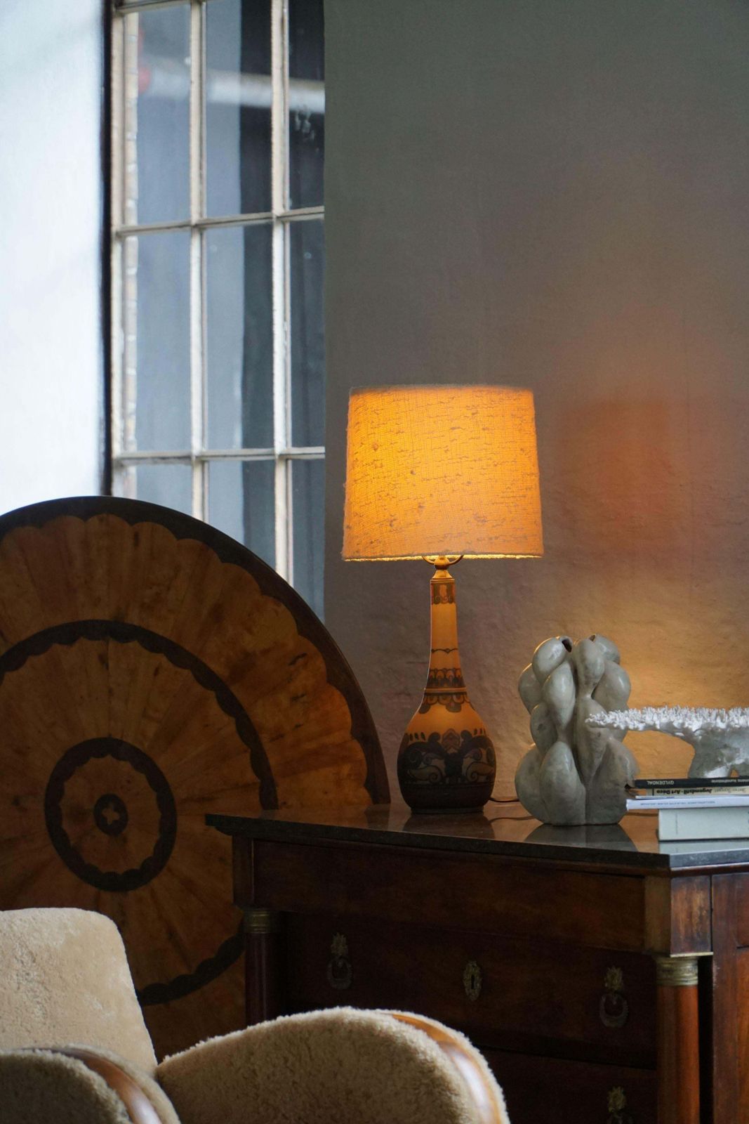 photo for sale Colorful Art Nouveau Table Lamp In Terracotta By L. Hjorth, Bornholm, 1930s