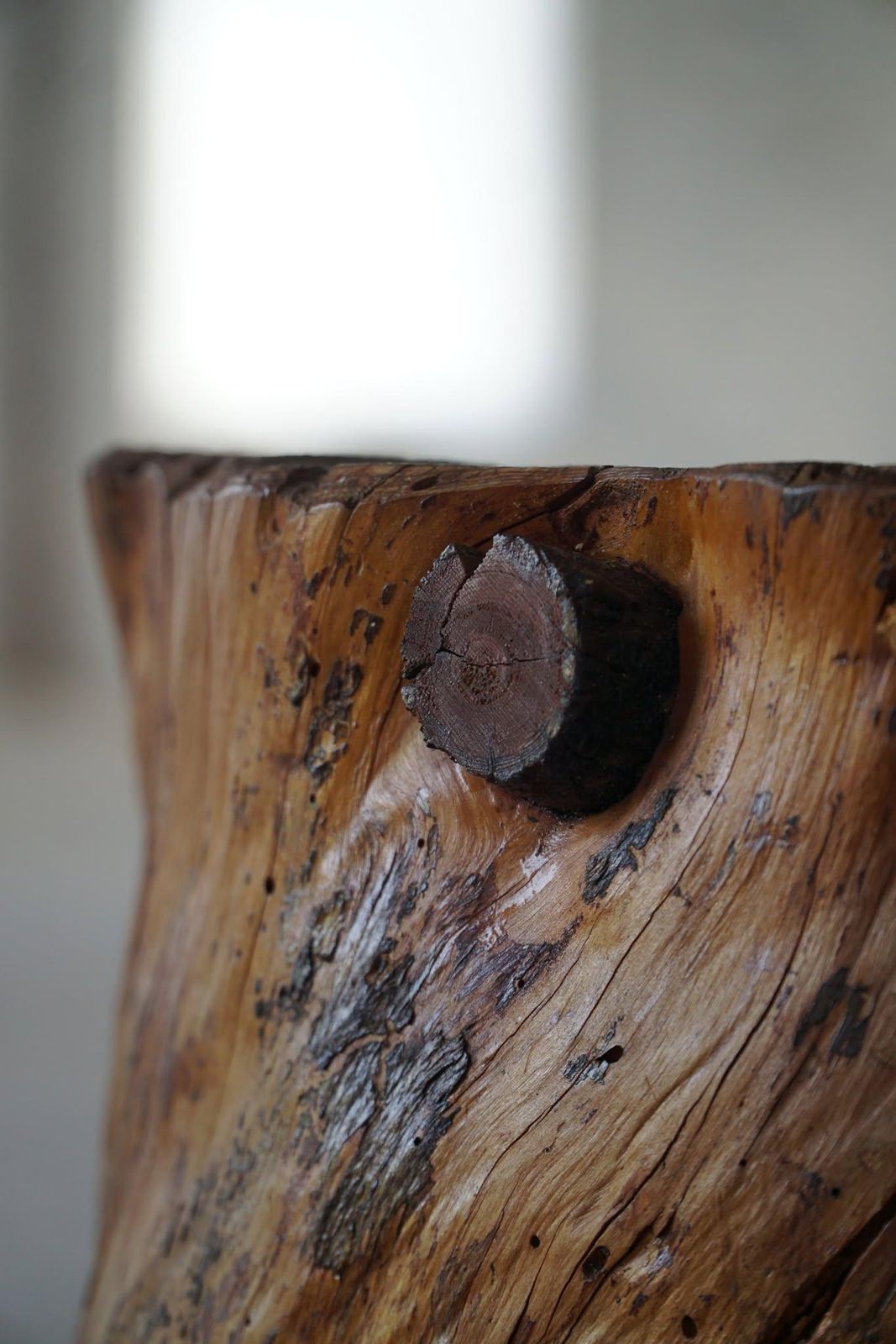 photo for sale Hand Carved Stump Chair In Pine With Storage, Swedish Modern, Wabi Sabi, 1900s