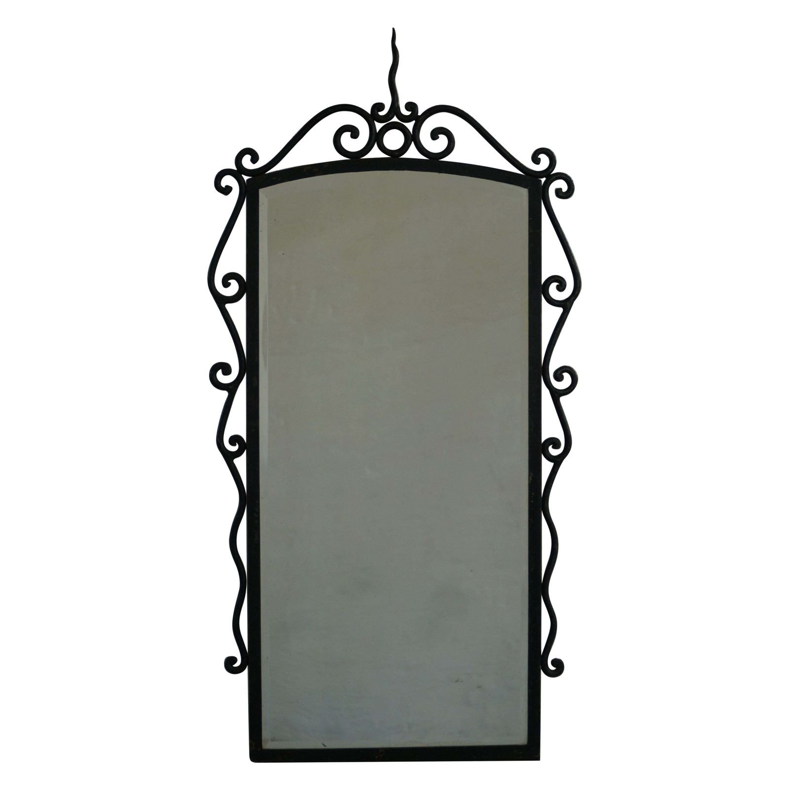 French Mid Century Modern, Brutalist Wrought Iron Wall Mirror, Made In The 1950s