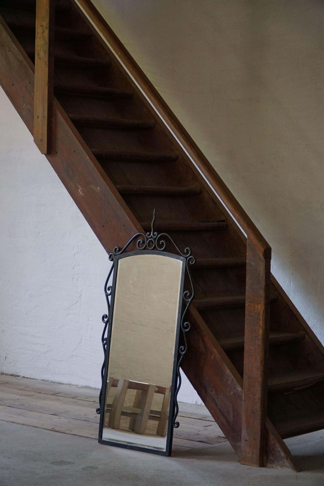 French Mid Century Modern, Brutalist Wrought Iron Wall Mirror, Made In The 1950s photo 1190.0