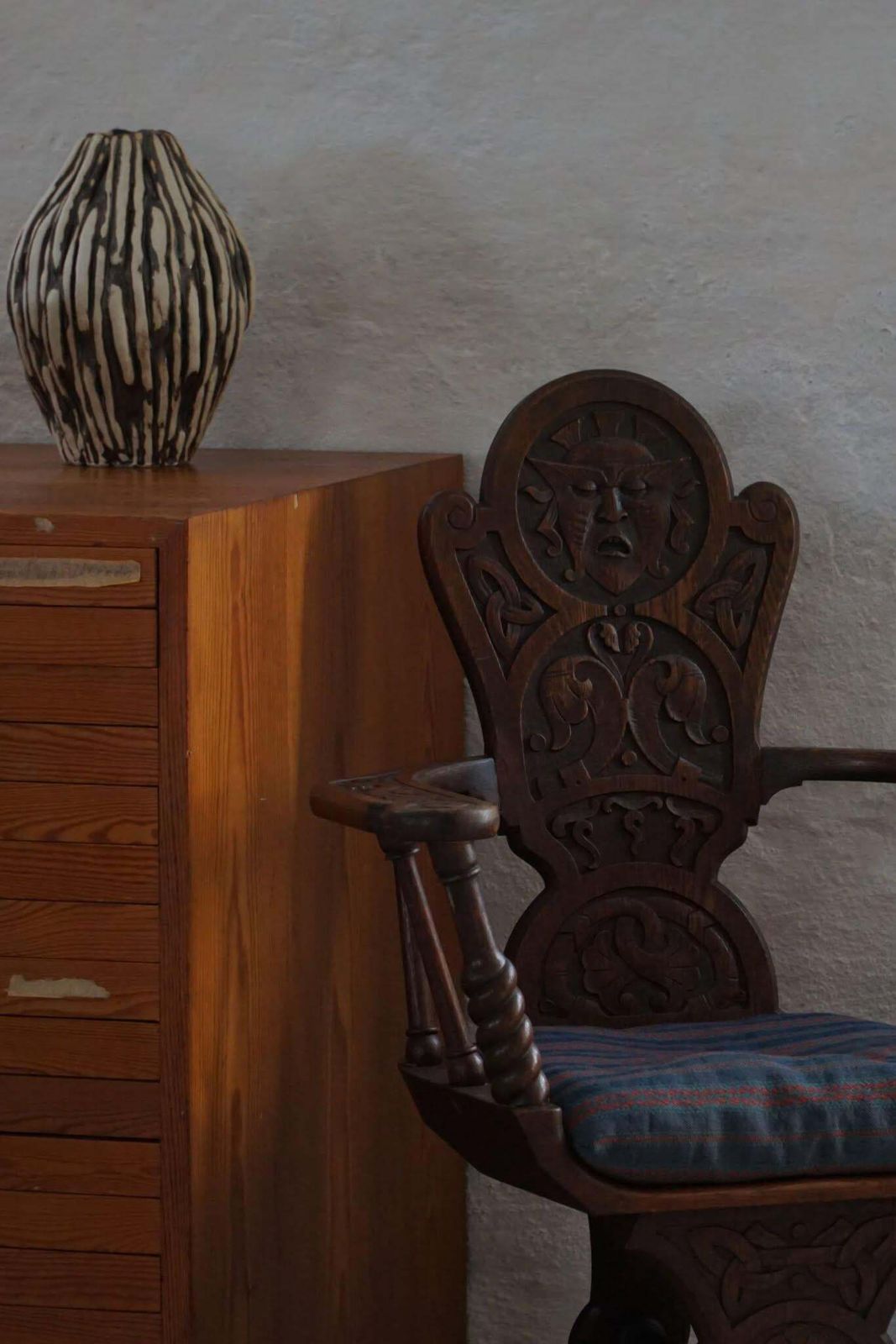 Scandinavian Armchair In Solid Oak With A Cushion, Folk Art, Early 19th Century photo Furniture