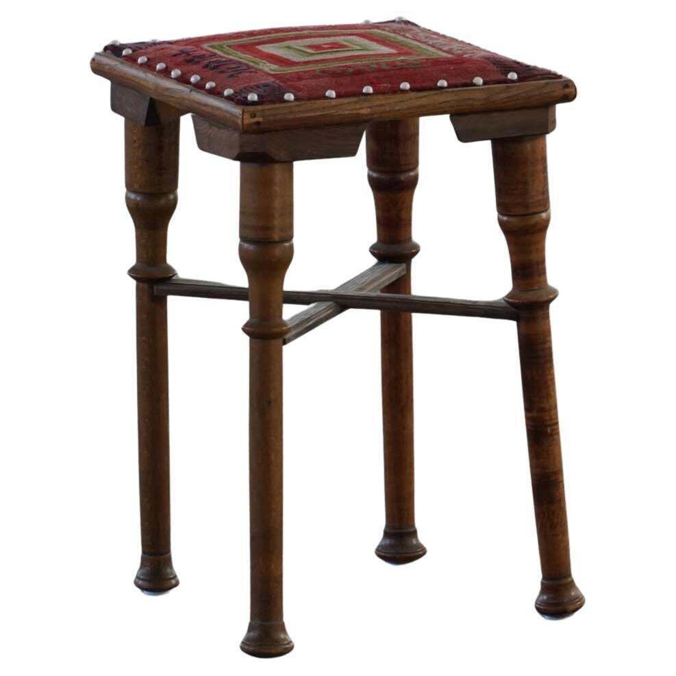 Scandinavian Almue Stool In Wood & Fabric, Late 19th Century