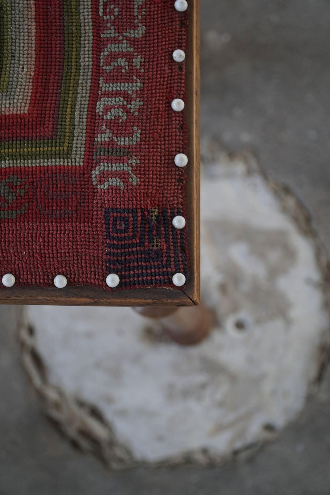photo furniture Scandinavian Almue Stool In Wood & Fabric, Late 19th Century