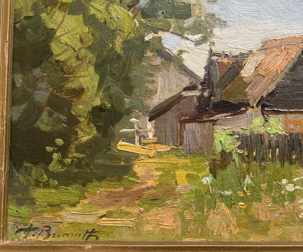 Alfejs Bromults Countryside Landscape  Oil/Cardboard, 19x27 Cm1982 photo for sale