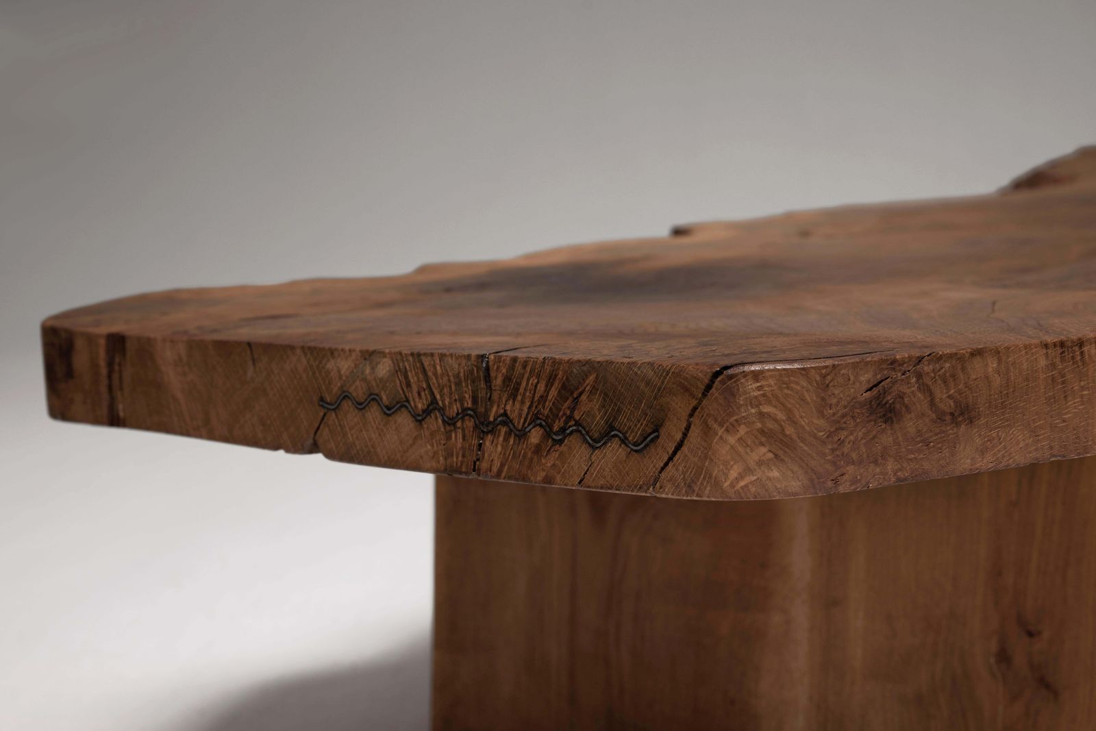 Furniture Exceptional And Large Coffee Table,  English Oak Burl, 1970s. photo
