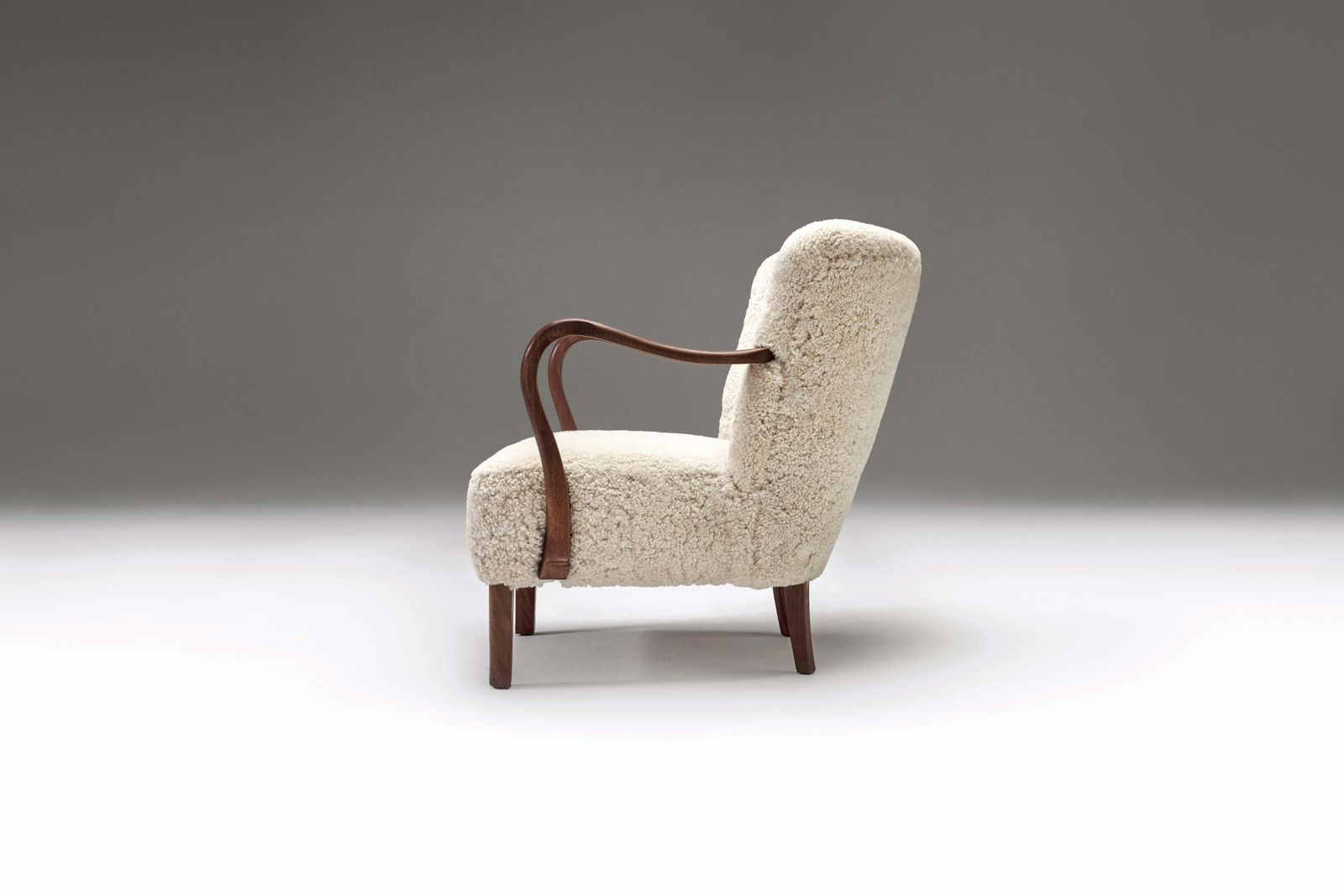 Armchair With Curved Wooden Armrests By Danish Cabinetmaker, 1950s photo for sale