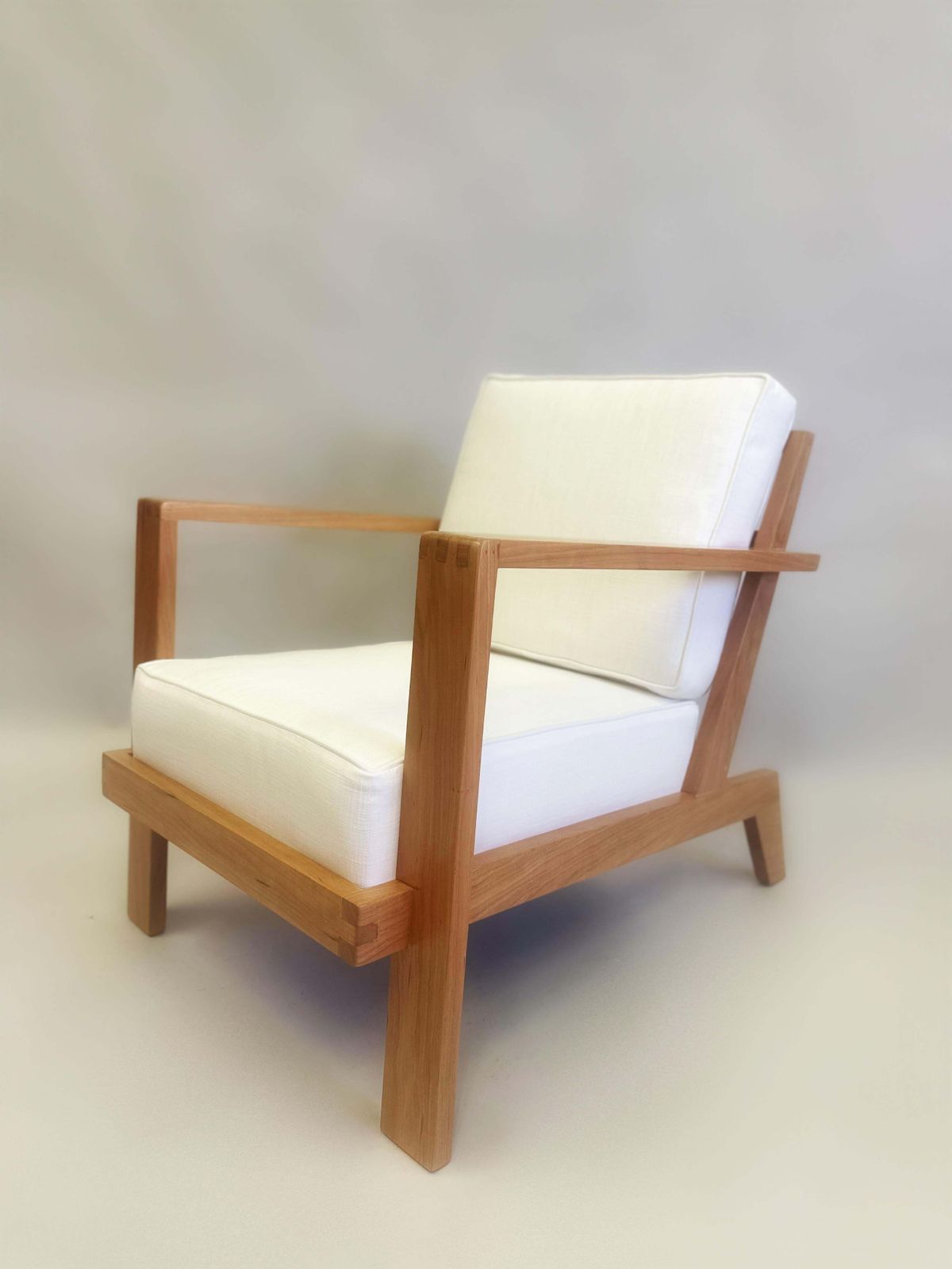 Pair French Mid Century Modern Grid Back Cherry Lounge / Armchairs, Rene Gabriel photo vintage