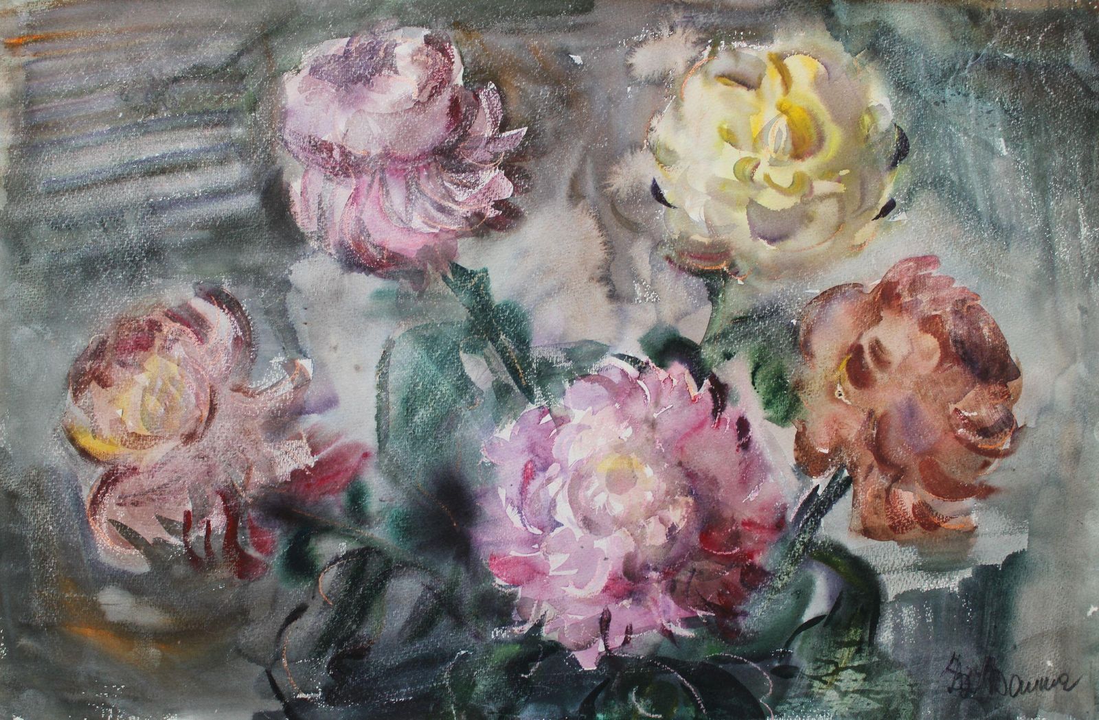 Dzidra Baumachrysanthemums  1985. Paper, Watercolor, 44x57 Cm1985