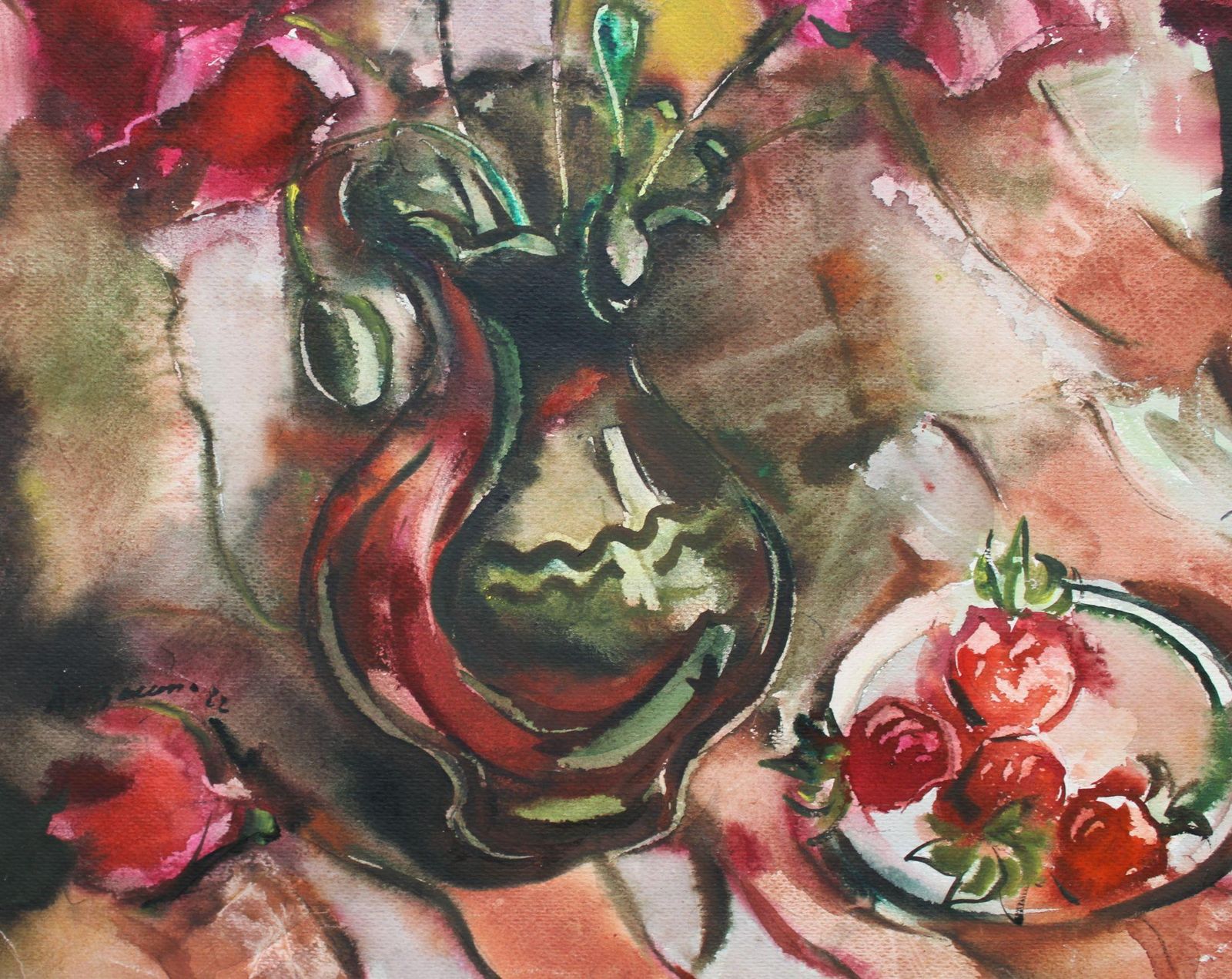Dzidra Baumapoppies And Strawberries  1982. Paper, Watercolor, 60x58 Cm1982 photo Art