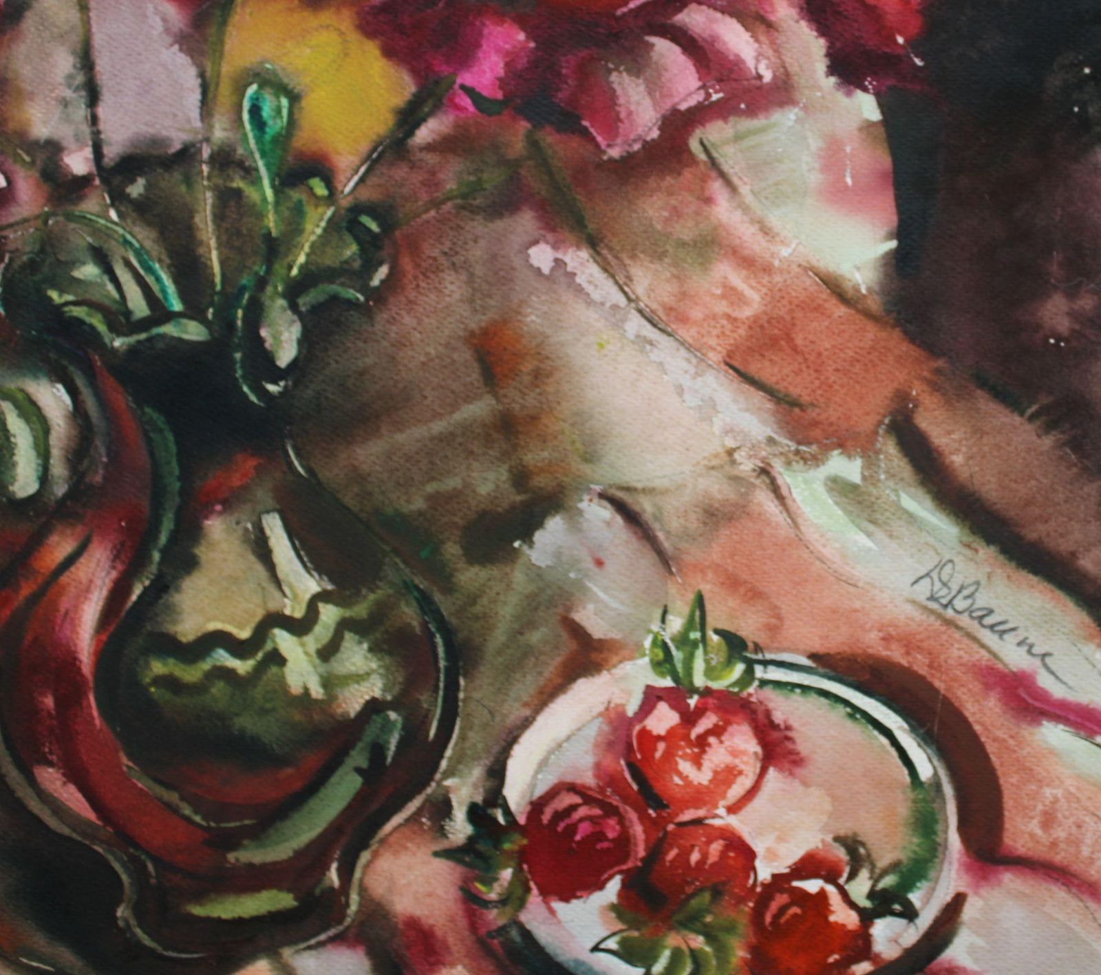 Dzidra Baumapoppies And Strawberries  1982. Paper, Watercolor, 60x58 Cm1982 photo 389.0