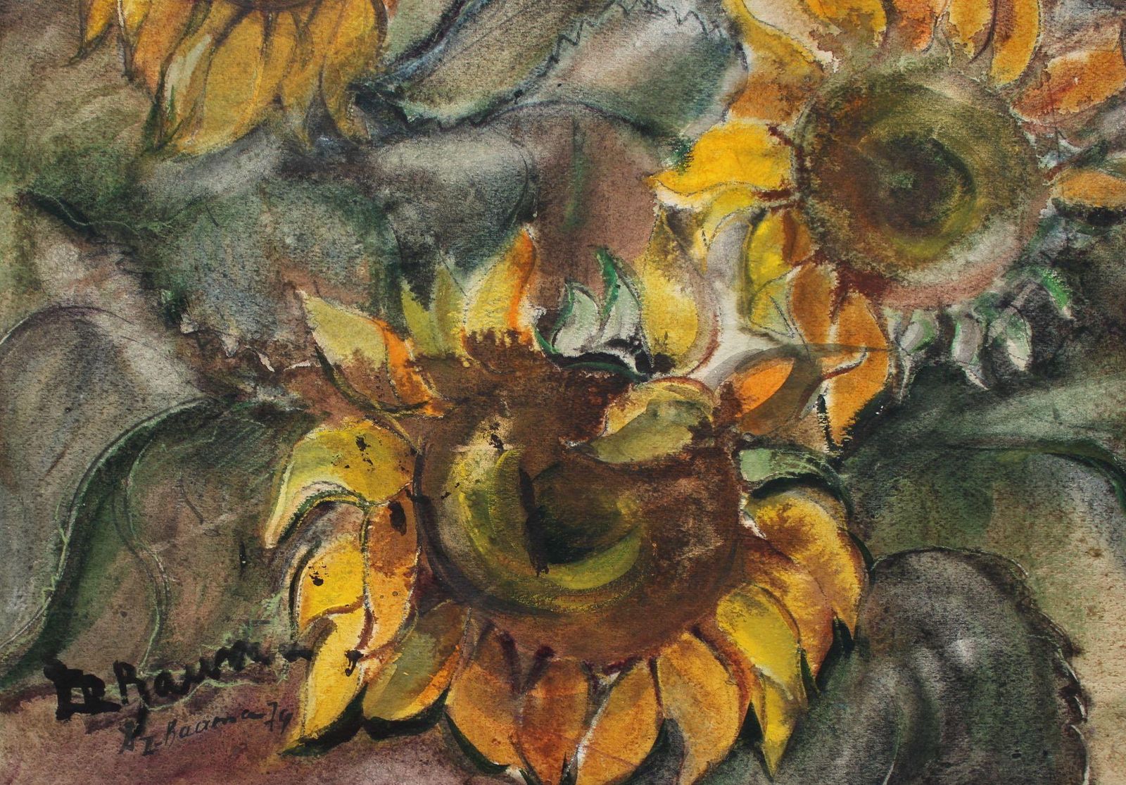 Dzidra Baumasunflowers  1974. Paper, Watercolor, 56x54 Cm1974 photo for sale