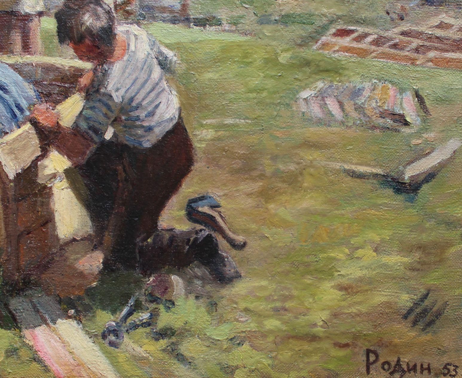 Aleksandr Rodin (1922 2001)in The Constructing. Oil On Cardboard, 58x88 Cm1953 photo vinterior