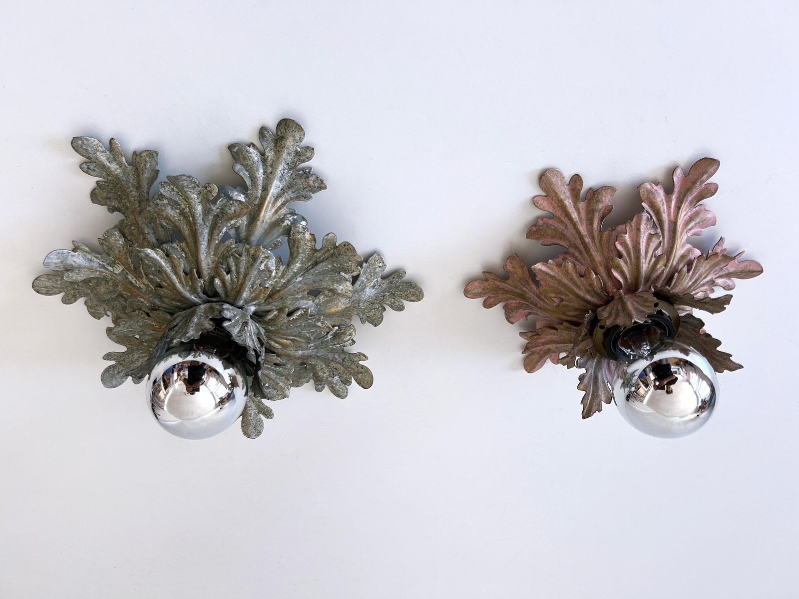 Lighting Set Of Two Mid Century Floral Flush Mounts Or Sconces By W. Müller Germany 1970s photo