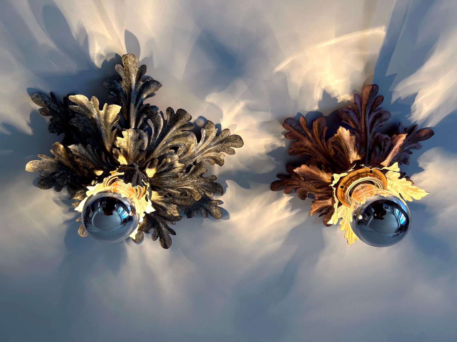 1062.0 Set Of Two Mid Century Floral Flush Mounts Or Sconces By W. Müller Germany 1970s photo