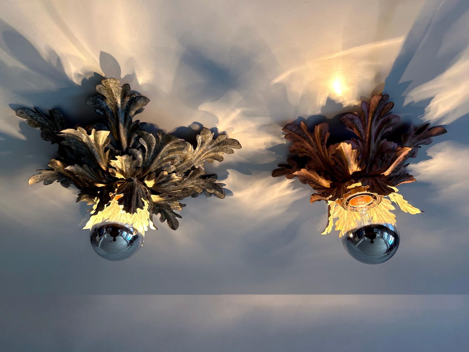 photo buy Set Of Two Mid Century Floral Flush Mounts Or Sconces By W. Müller Germany 1970s