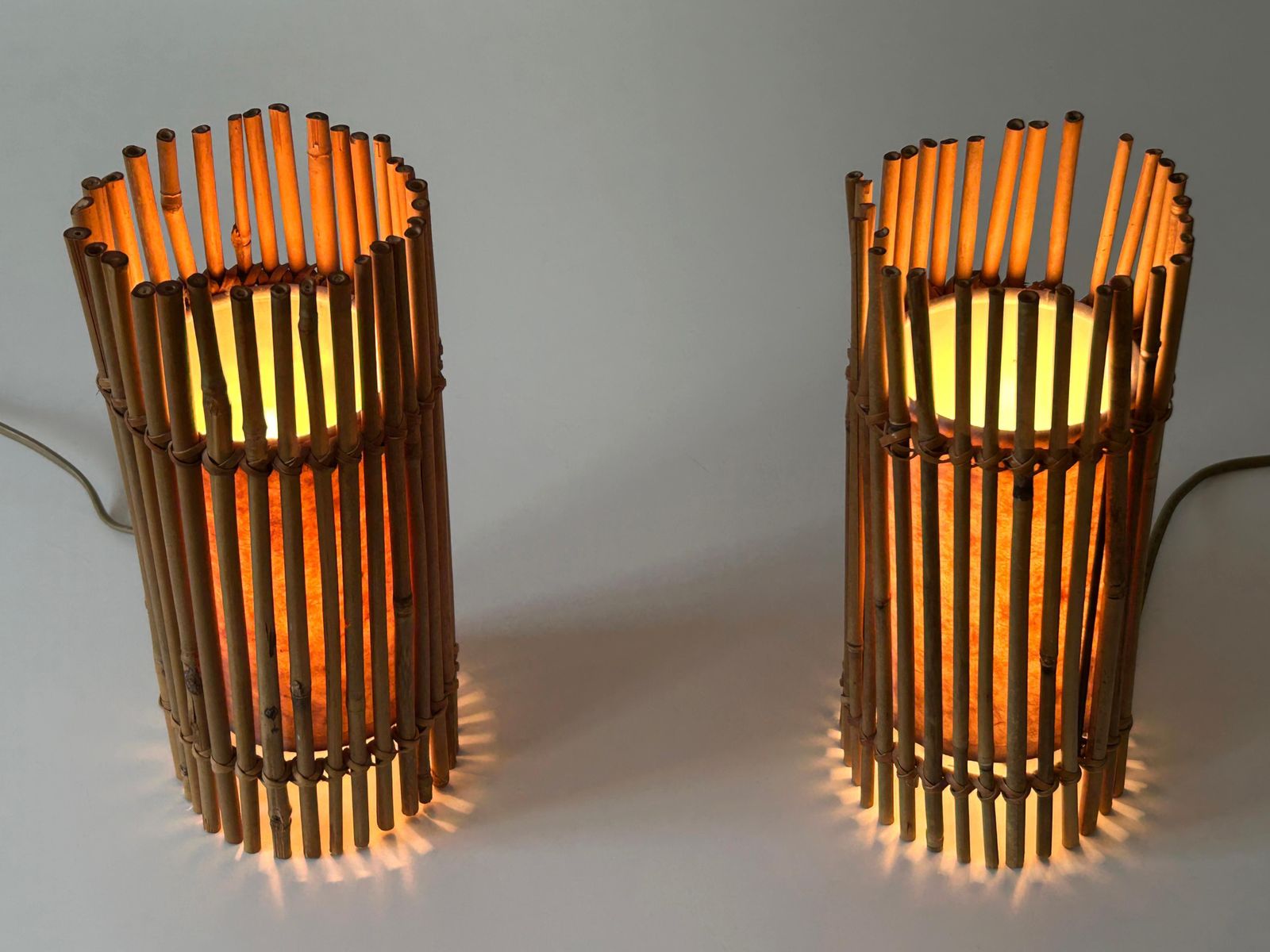 photo furniture Set Of Two Lovely Vintage Bamboo Bedside Table Lamps Germany 1980s