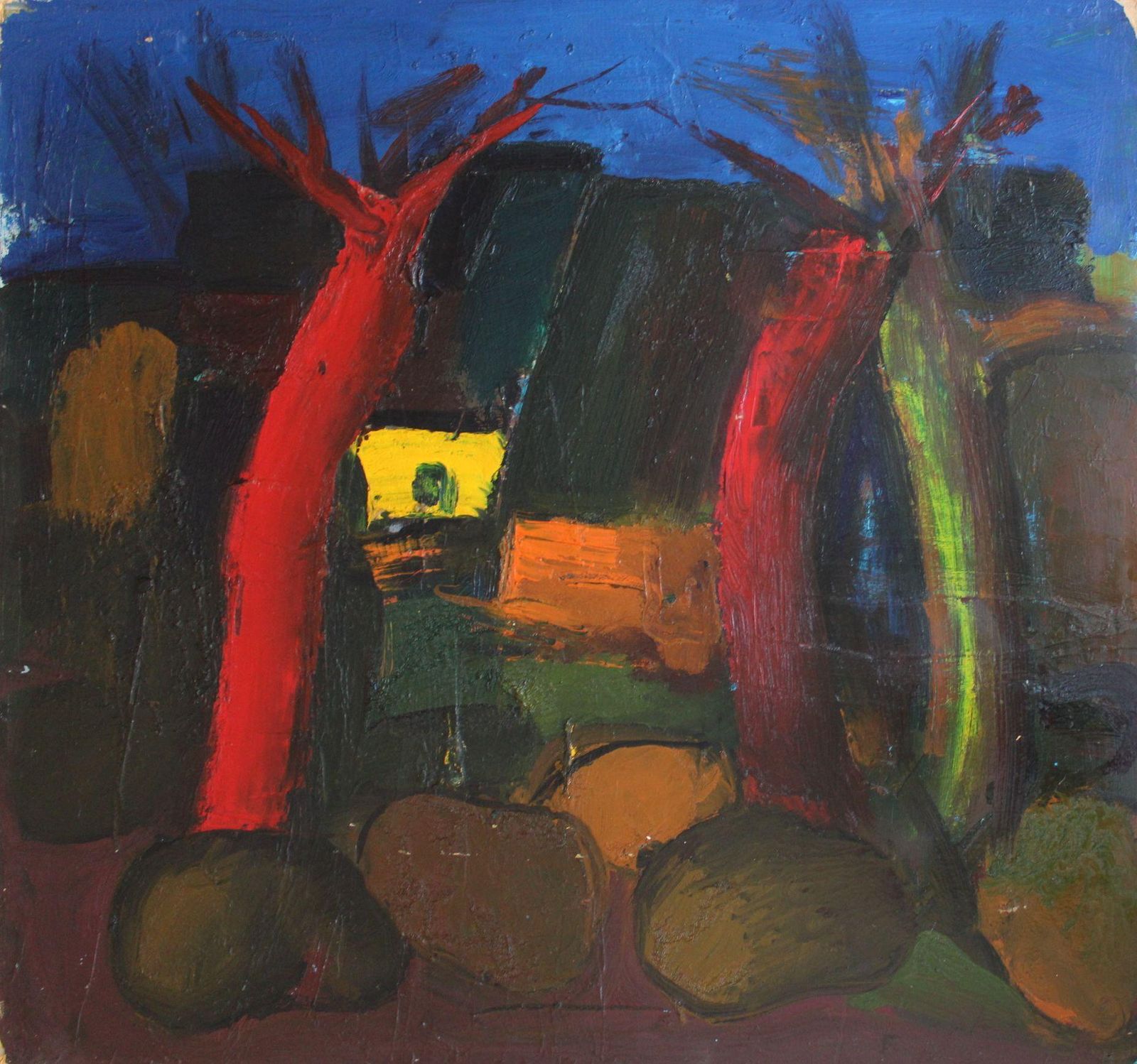 Aleksandr Rodin (1922 2001)landscape With Red Trees  Cardboard/Oil, 67x72 Cm1991