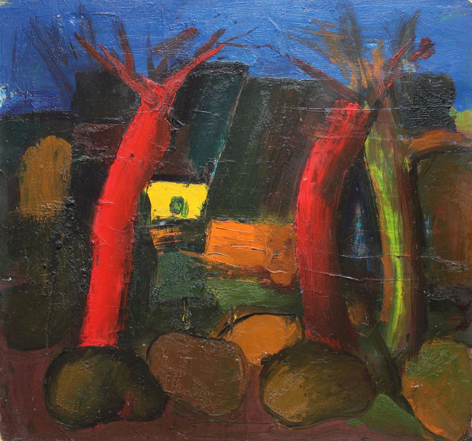 Aleksandr Rodin (1922 2001)landscape With Red Trees  Cardboard/Oil, 67x72 Cm1991 photo Art