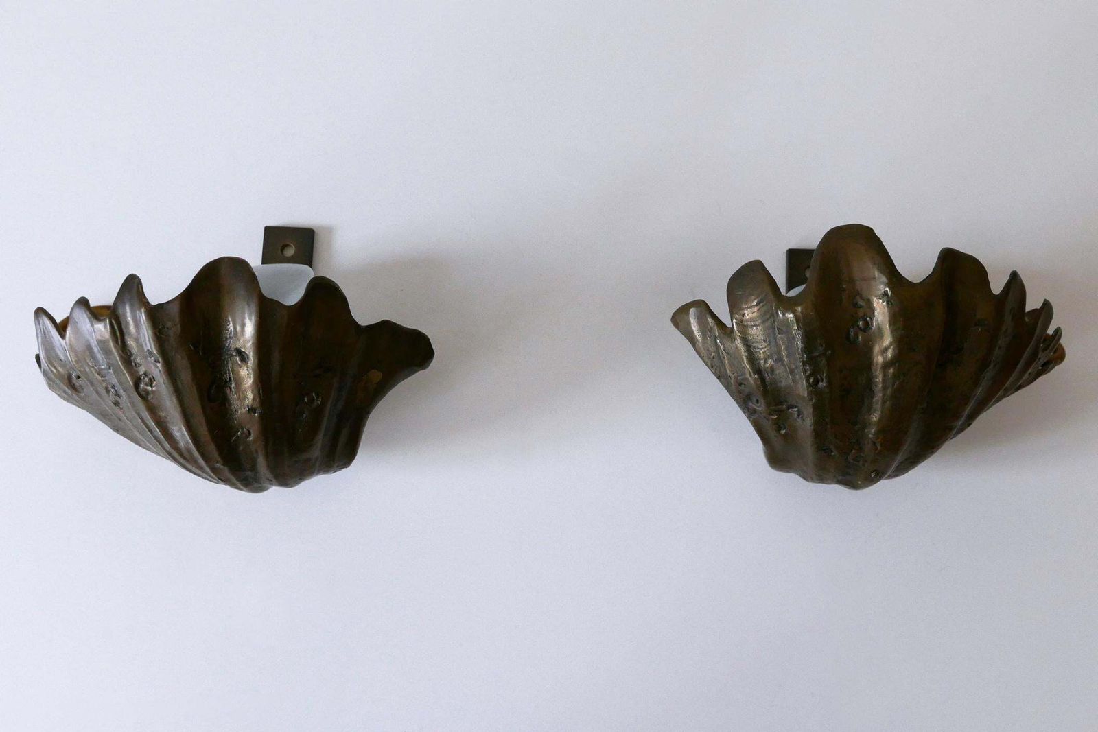 Set Of Two Rare Mid Century Modern Cast Bronze Sea Shell Sconces Germany 1960s photo 3541.0