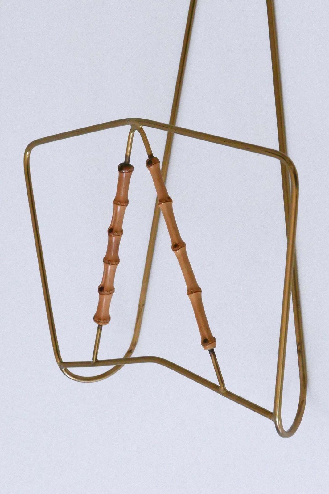780.0 Lovely Mid Century Wall Mounted Brass & Bamboo Magazine Rack Germany 1960s photo