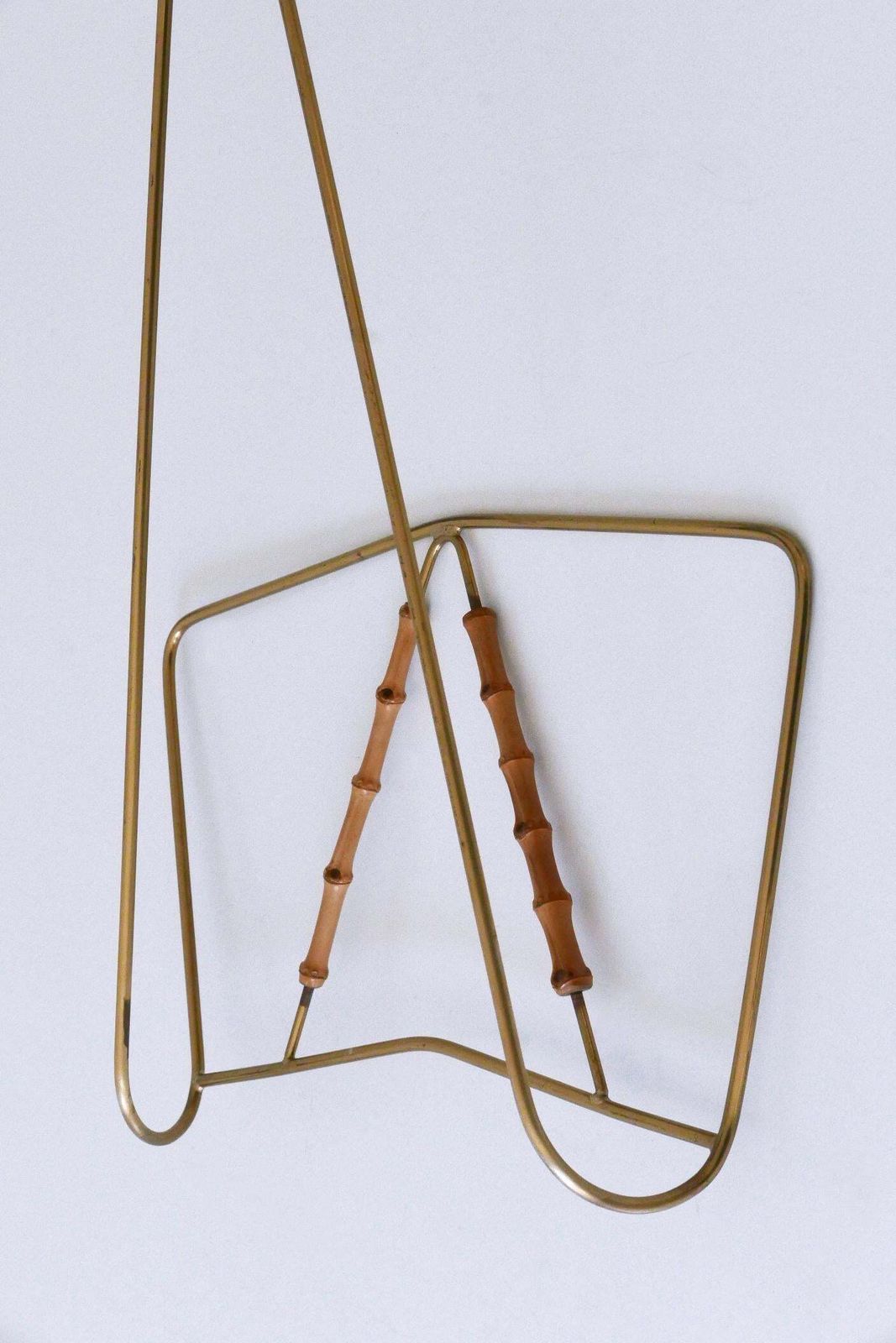 photo vintage Lovely Mid Century Wall Mounted Brass & Bamboo Magazine Rack Germany 1960s