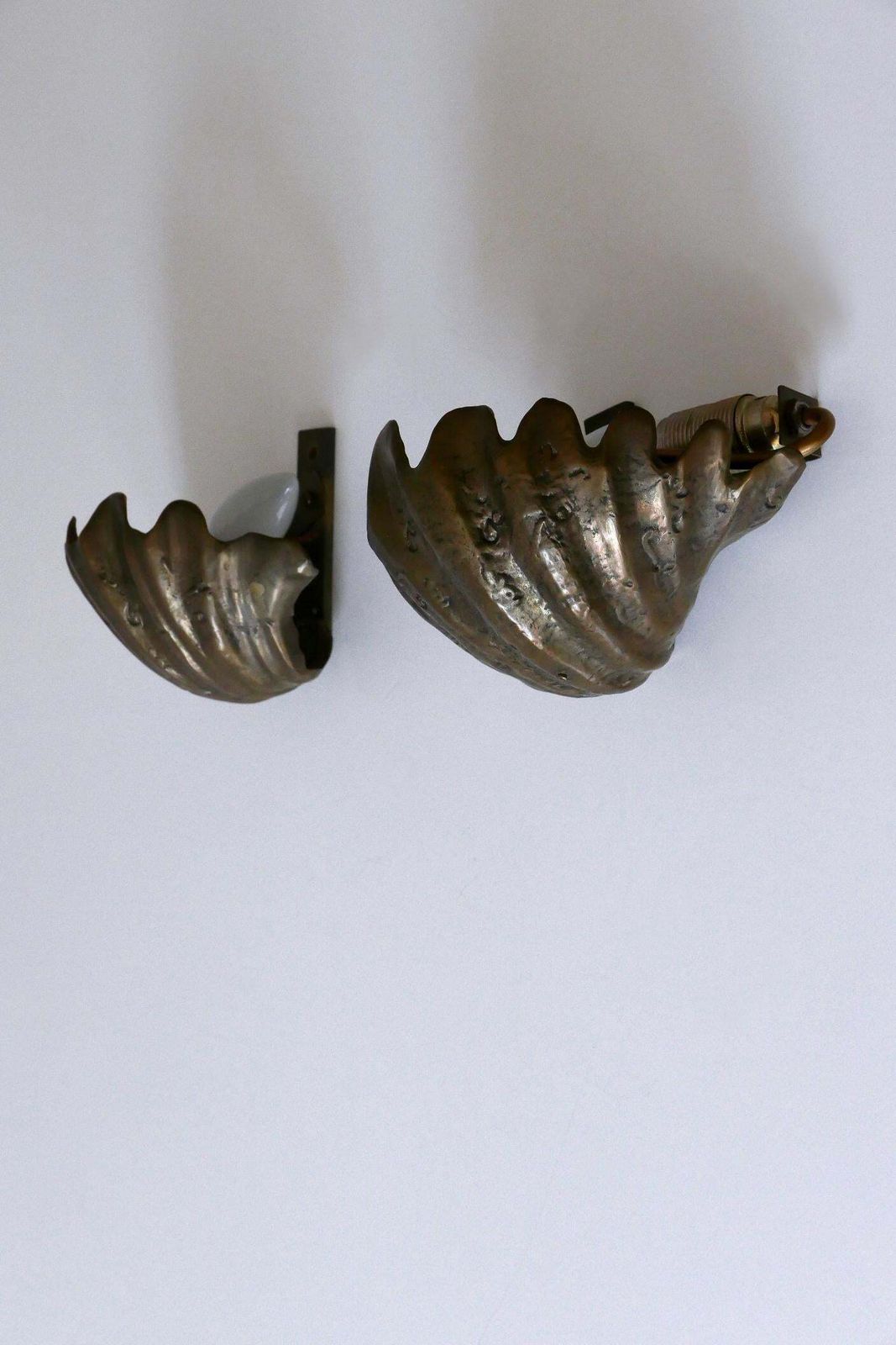 photo buy Set Of Two Rare Mid Century Modern Cast Bronze Sea Shell Sconces Germany 1960s